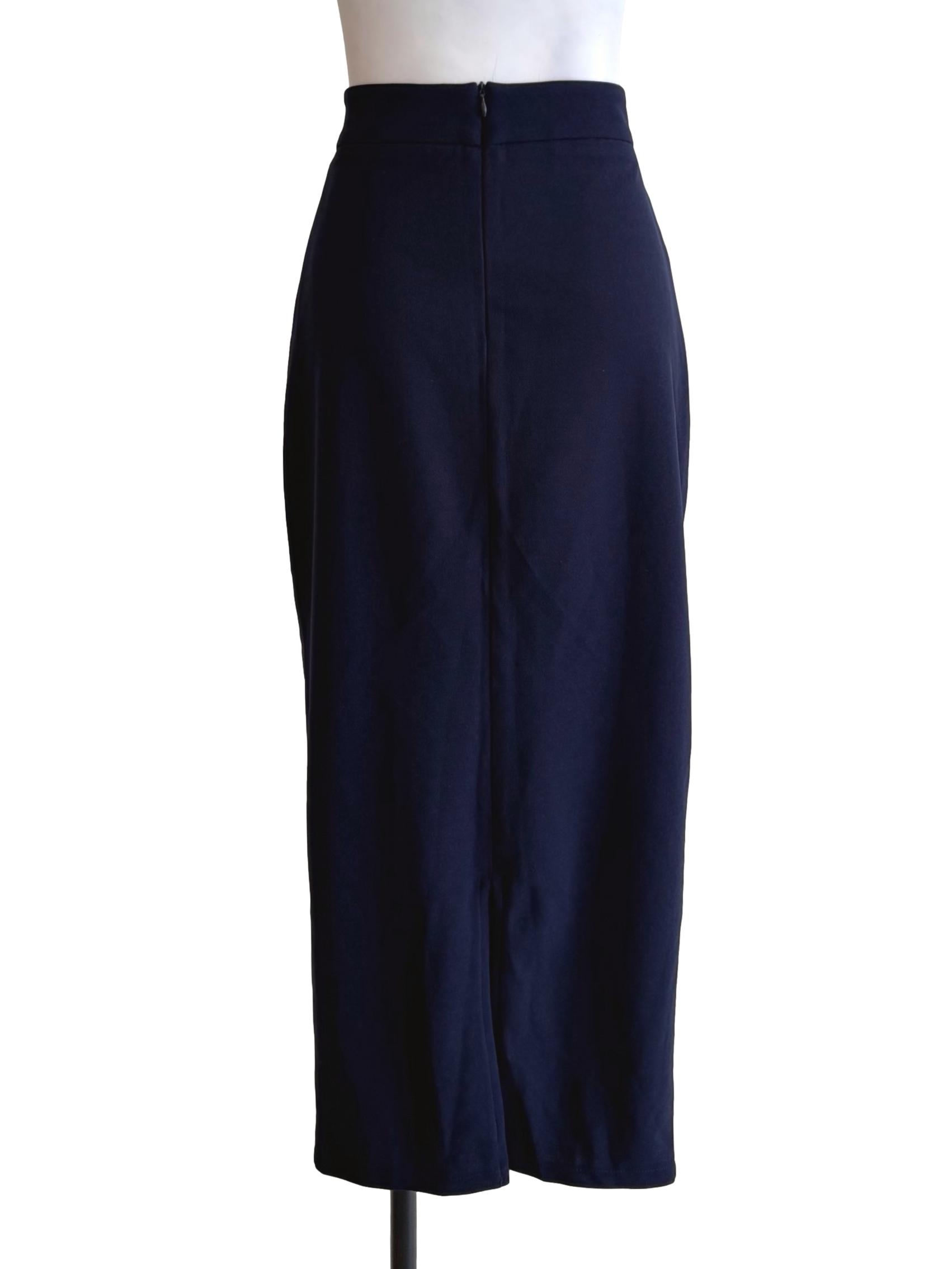 Navy Blue Ruched Side A-Line Skirt