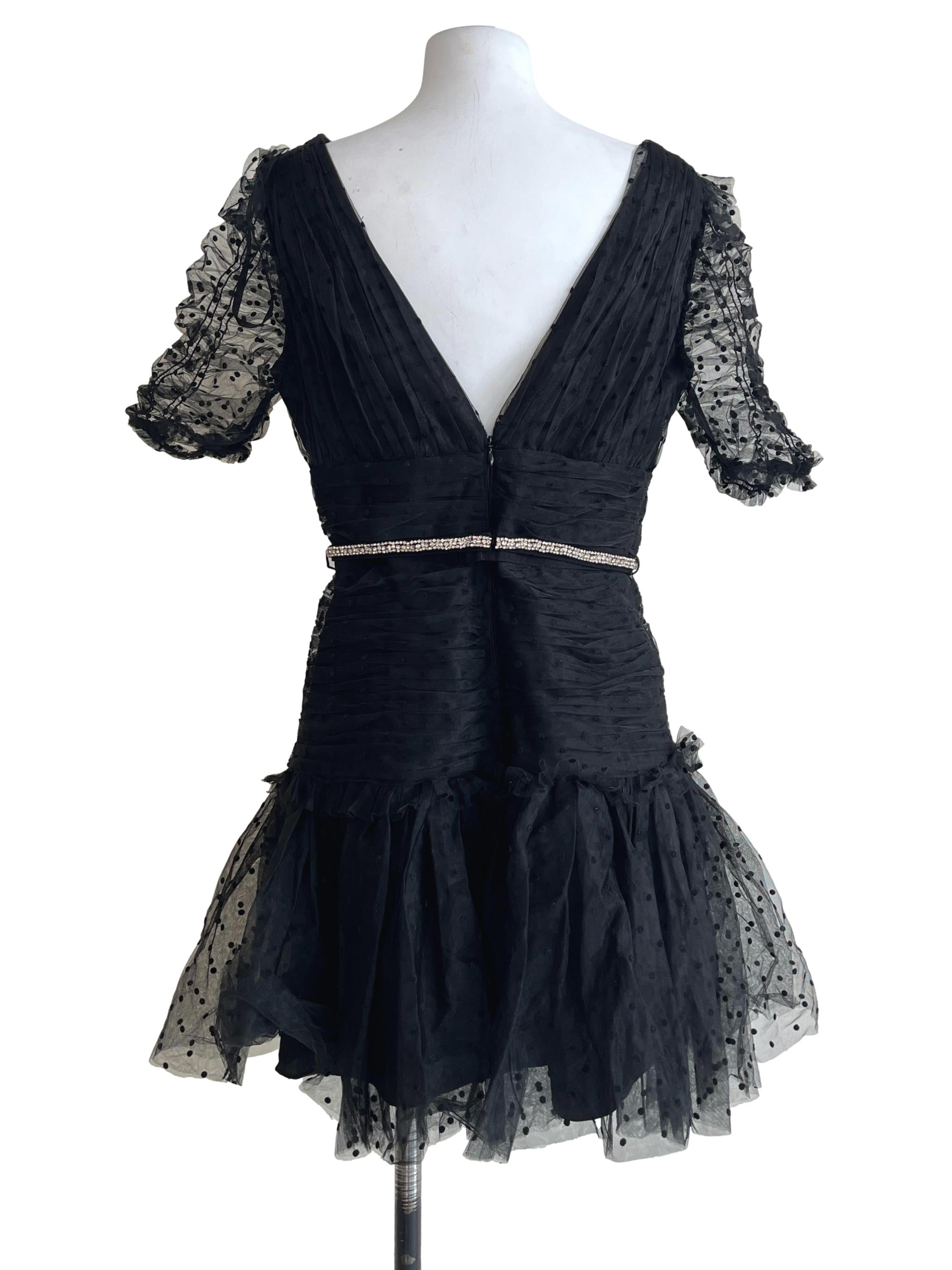Pitch Black Polka Dot Tulle Mini Dress