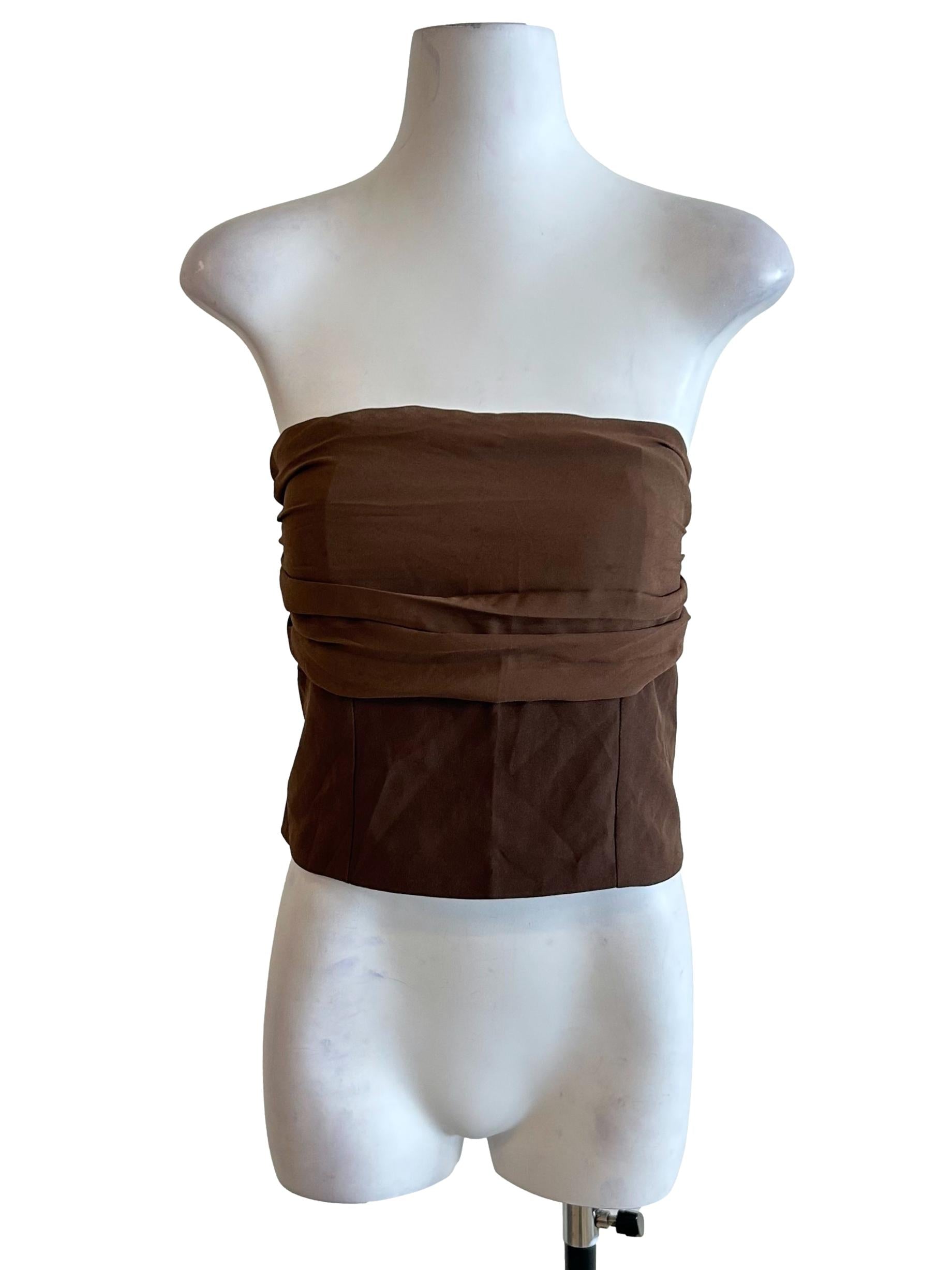 Chocolate Brown Strapless Ruched Top