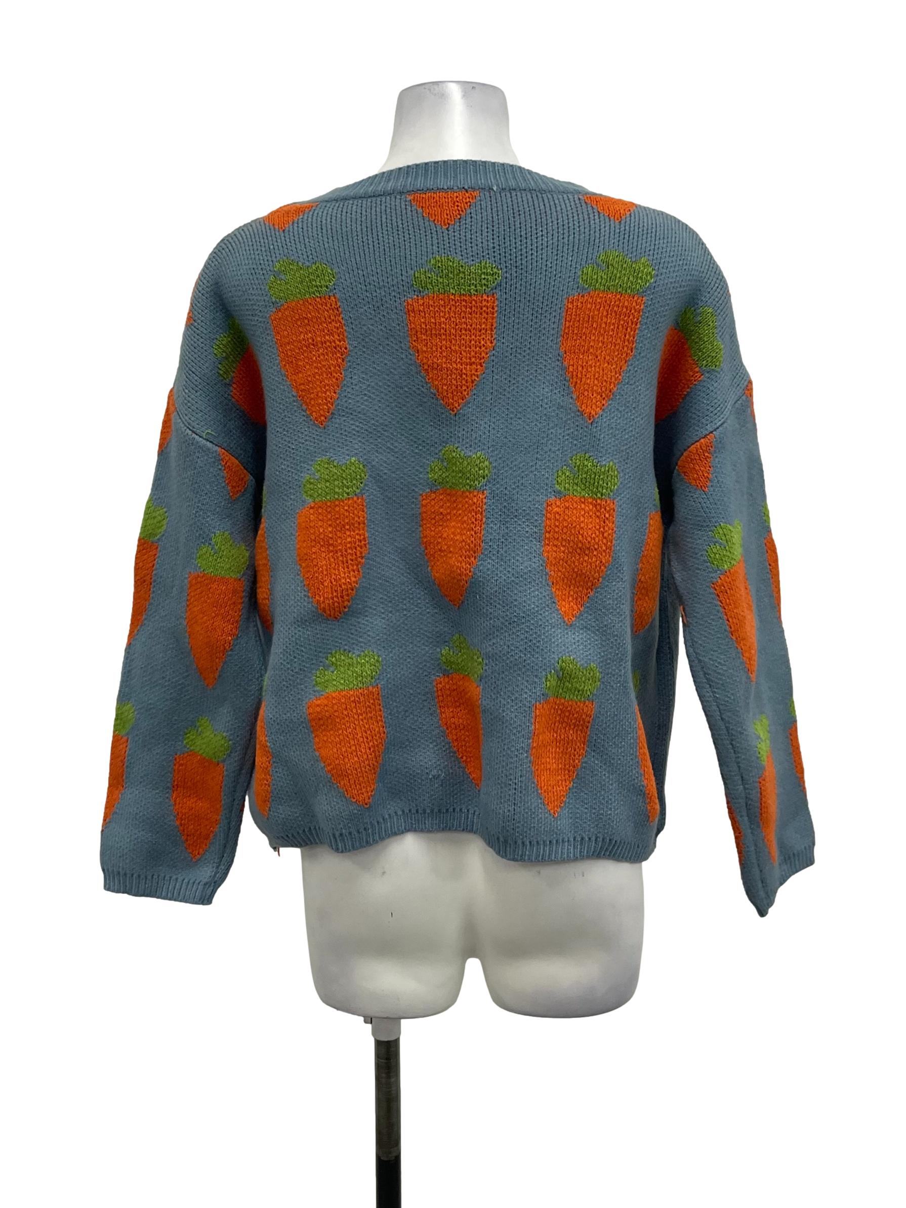 Stone Blue Crewneck Sweater With Carrots