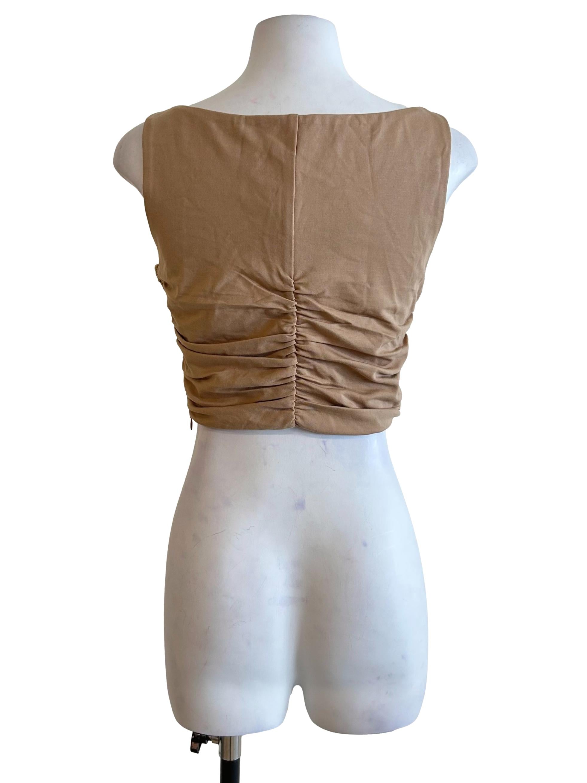 Tan Ruched Crop Tank Top