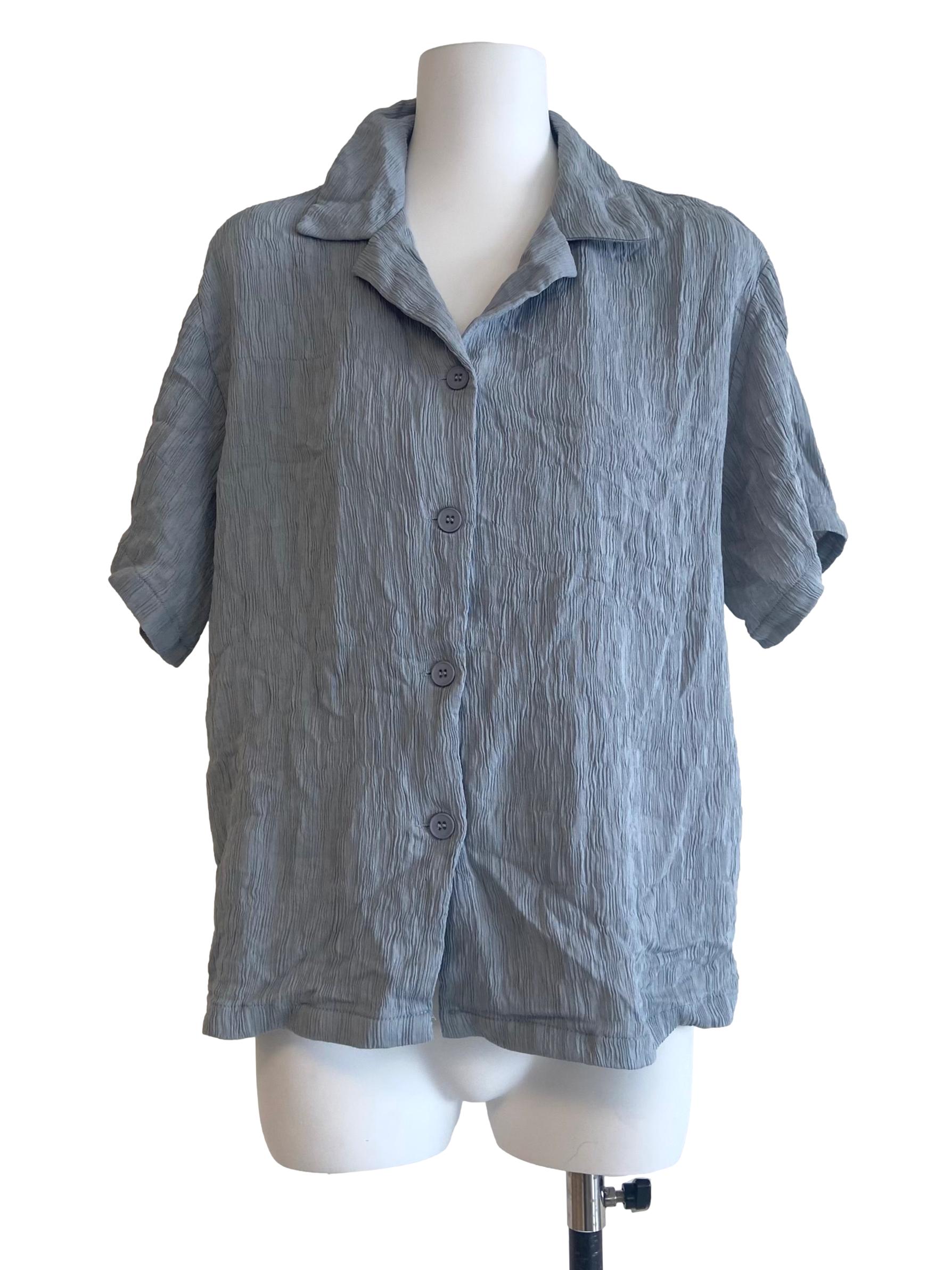 Stone Blue Button Down Shirt Blouse
