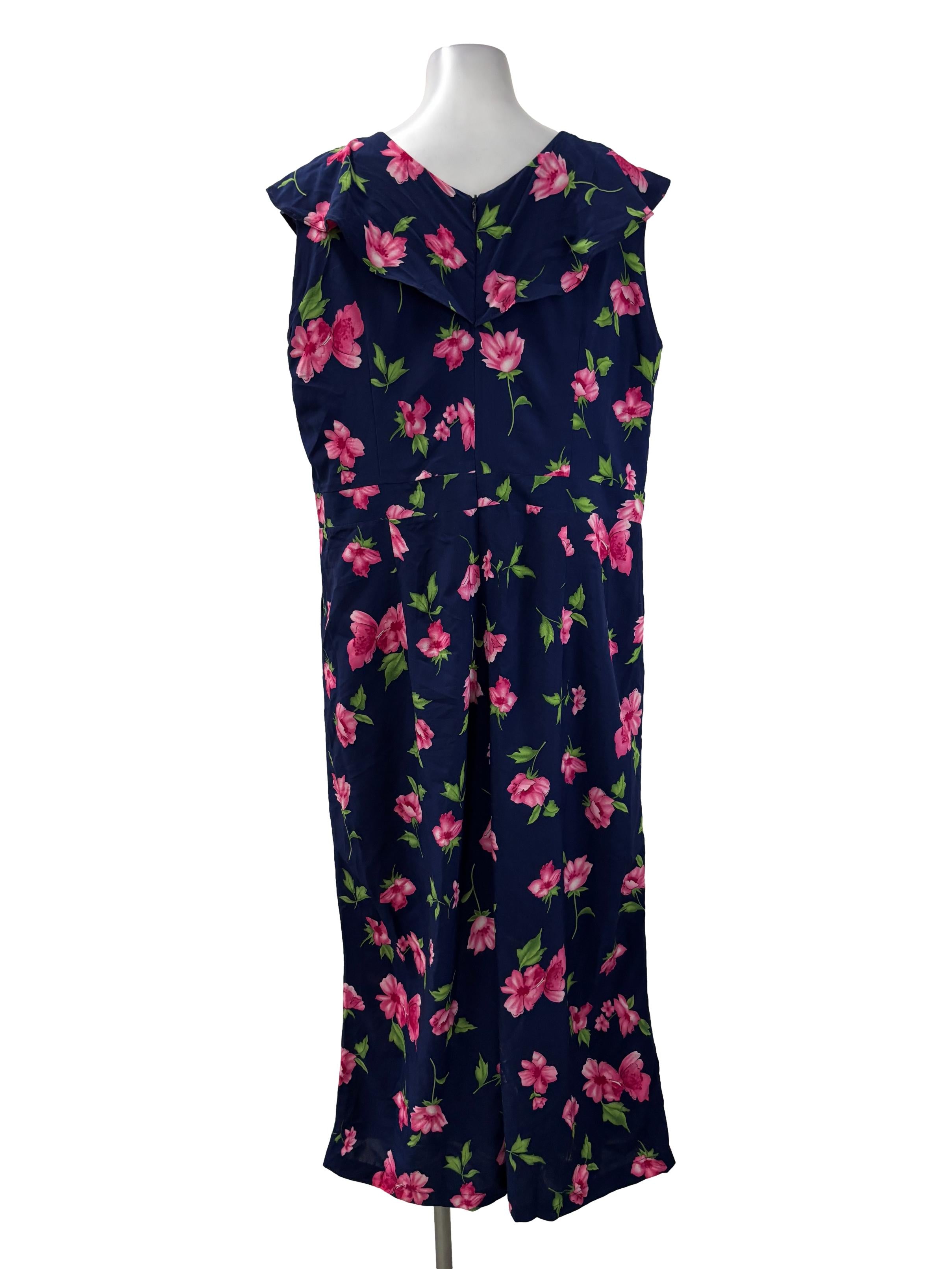 Navy Blue V-Neck Ruffle Sleeveless Jumpsuit