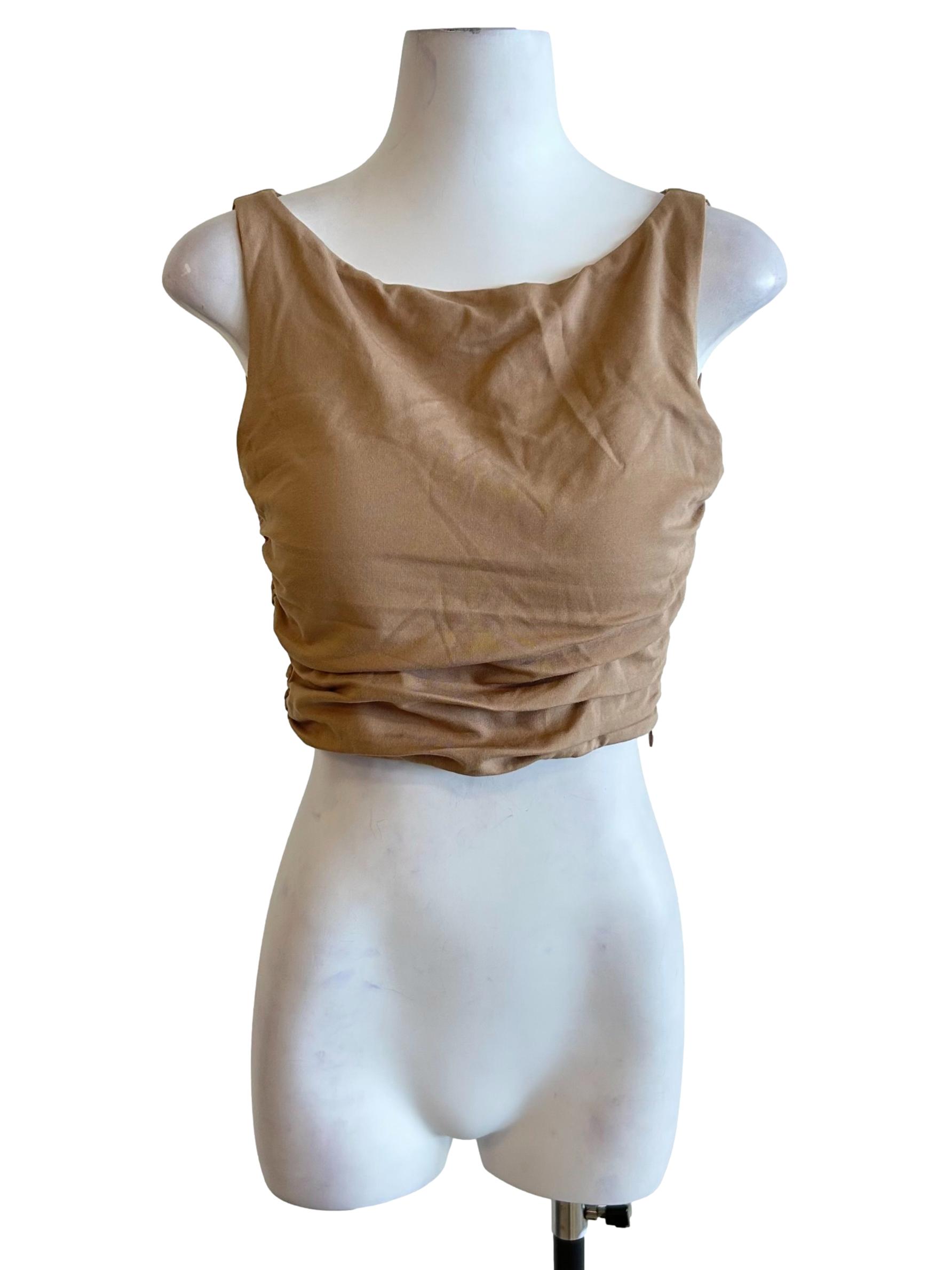 Tan Ruched Crop Tank Top