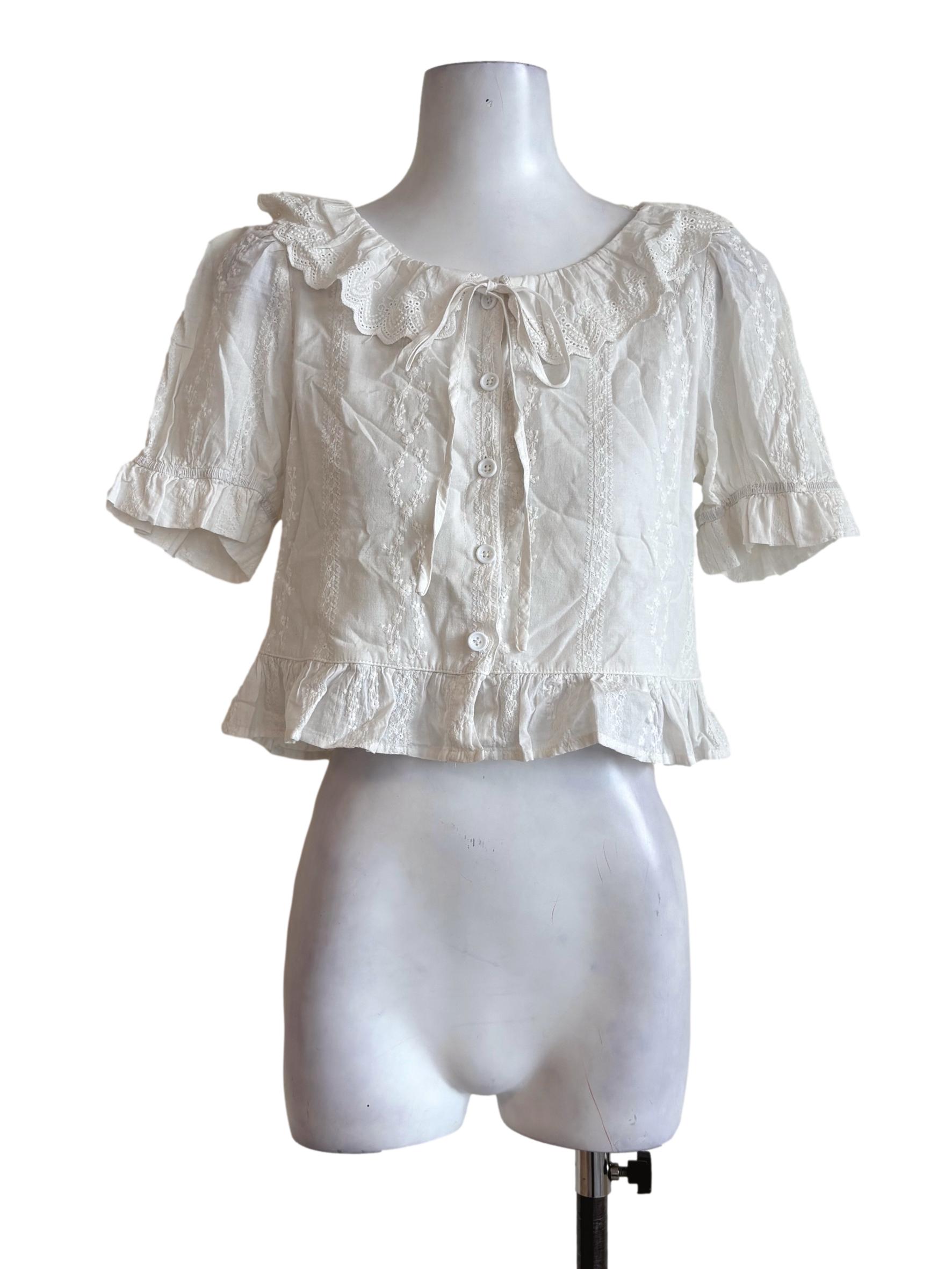 Powder White Embroidered Cotton Top