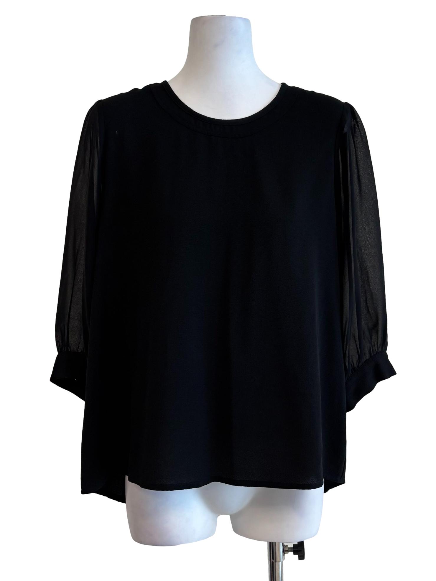 Jet Black Sheer Sleeve Blouse