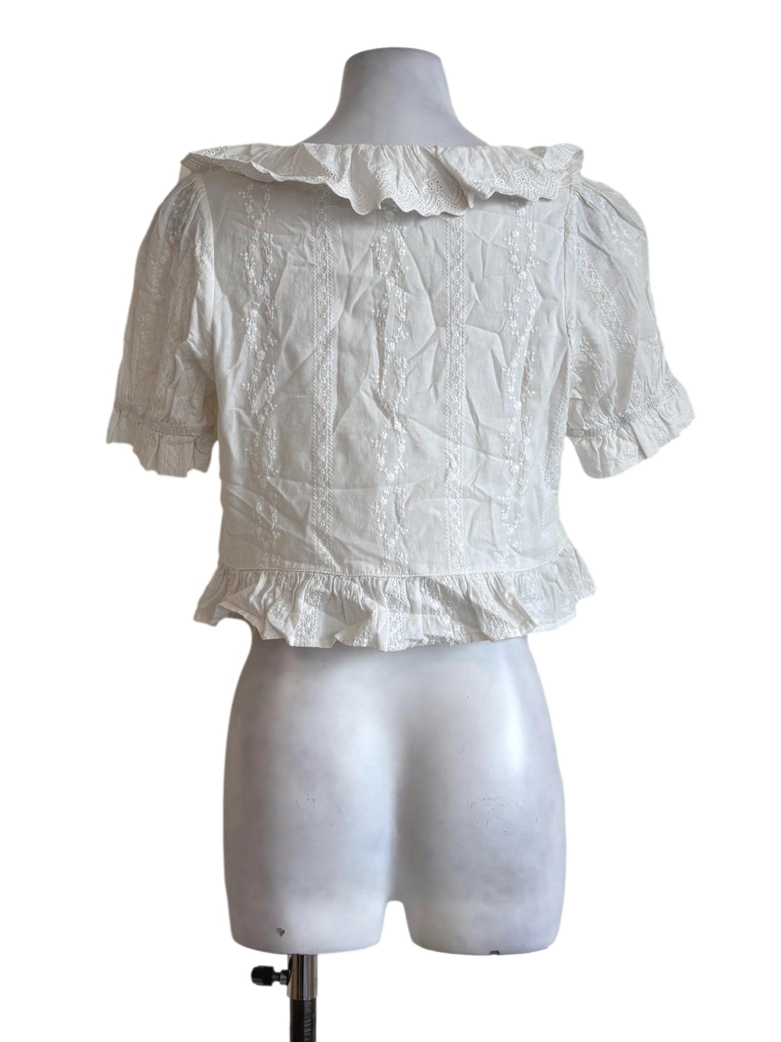 Powder White Embroidered Cotton Top