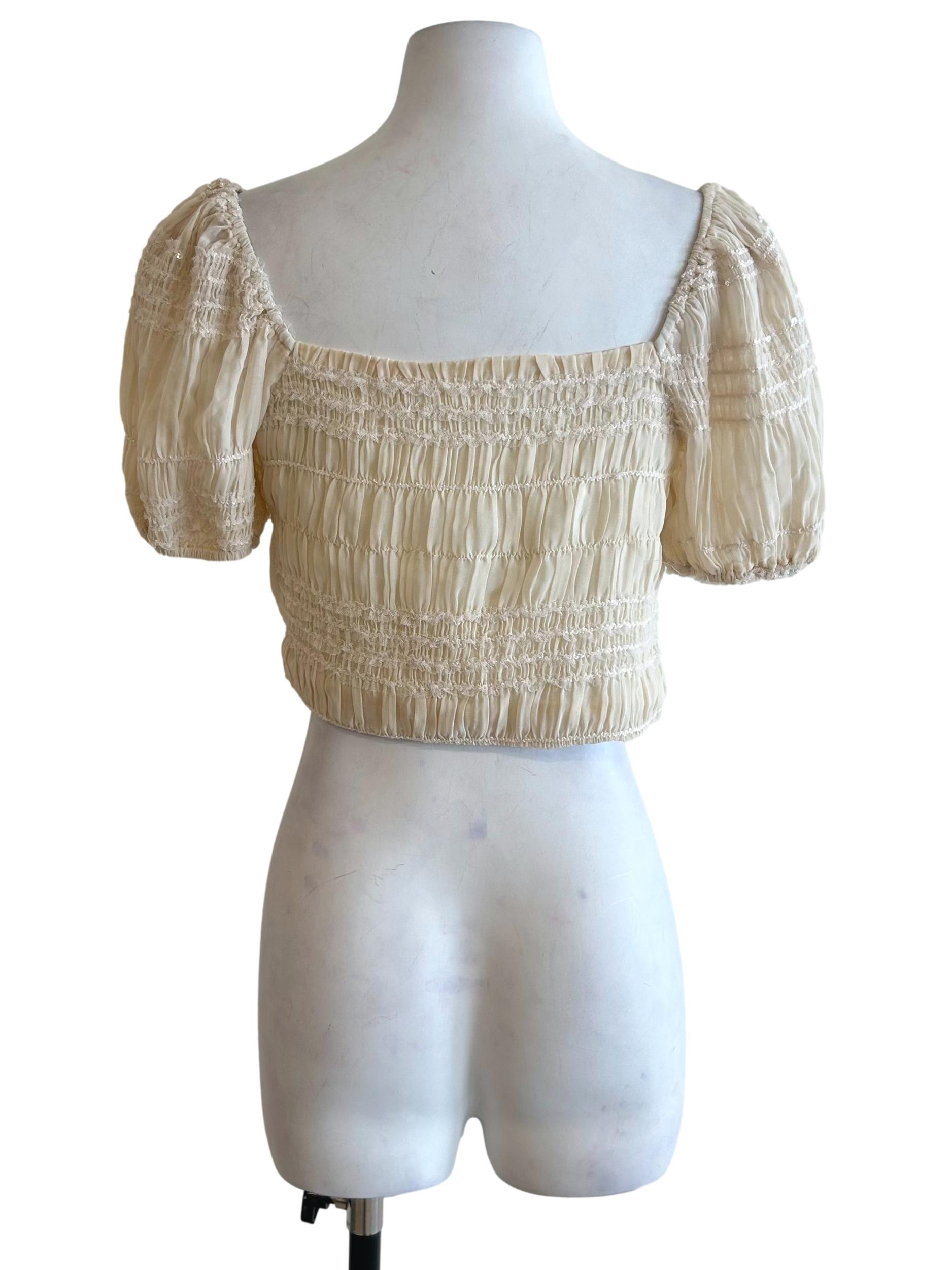 Cream Puff Sleeve Smocked Top