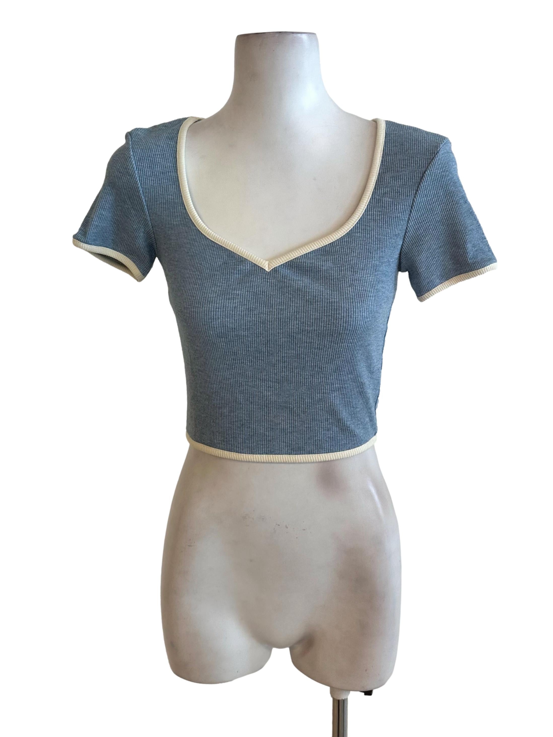 Dusty Blue Knit Short Sleeve Top