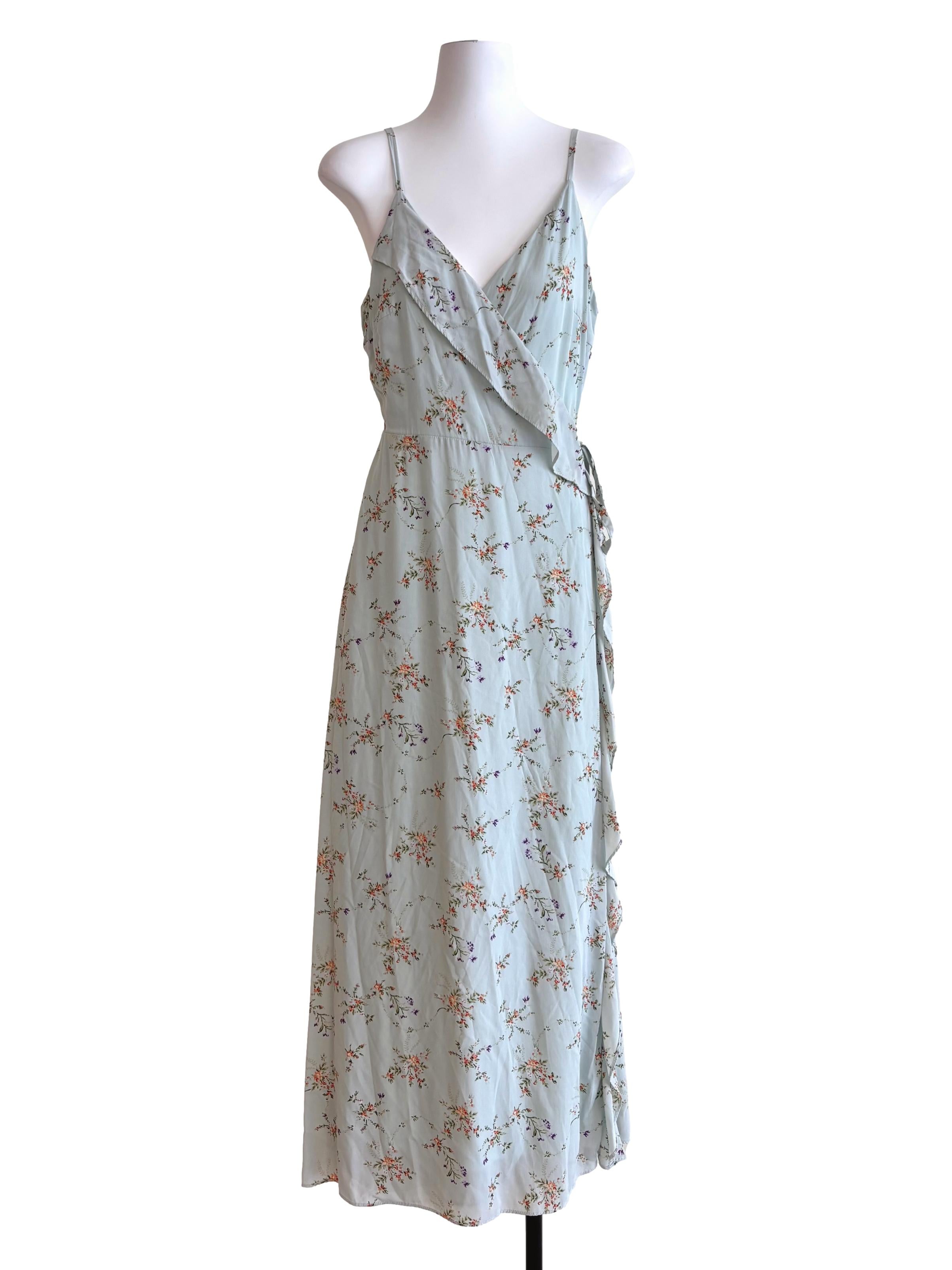 Baby Blue Floral Ruffle Wrap Dress