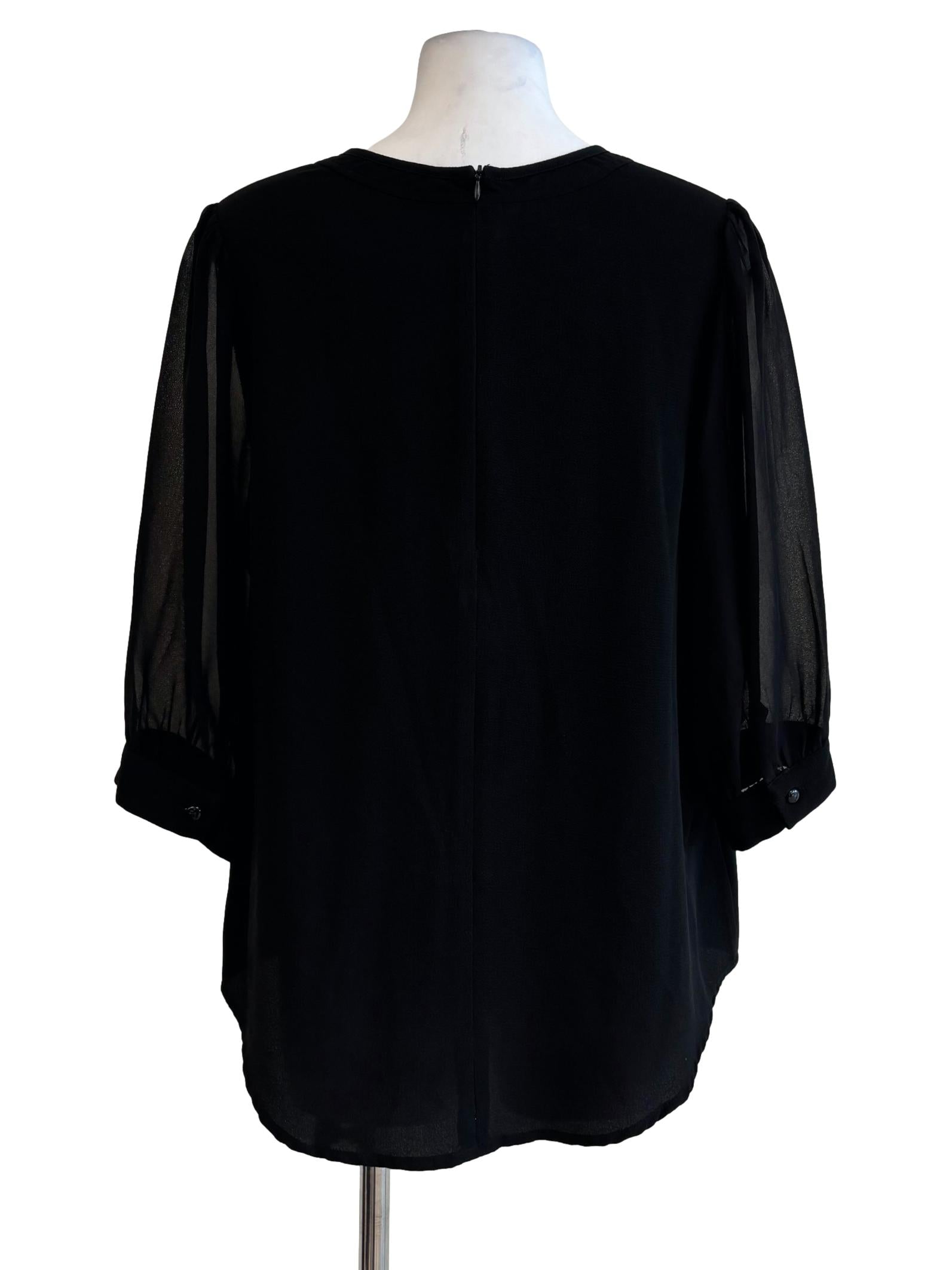 Jet Black Sheer Sleeve Blouse