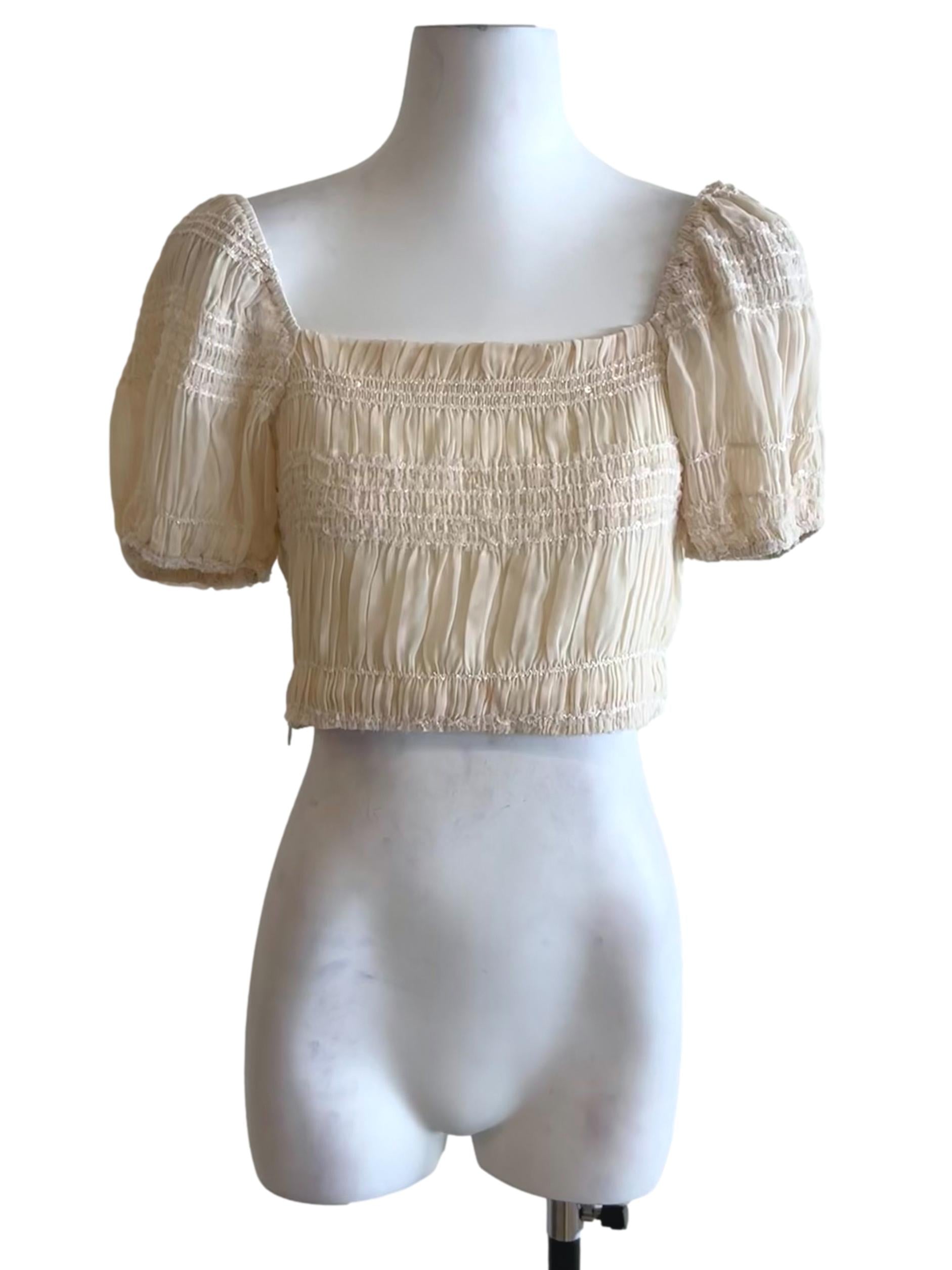 Cream Puff Sleeve Smocked Top