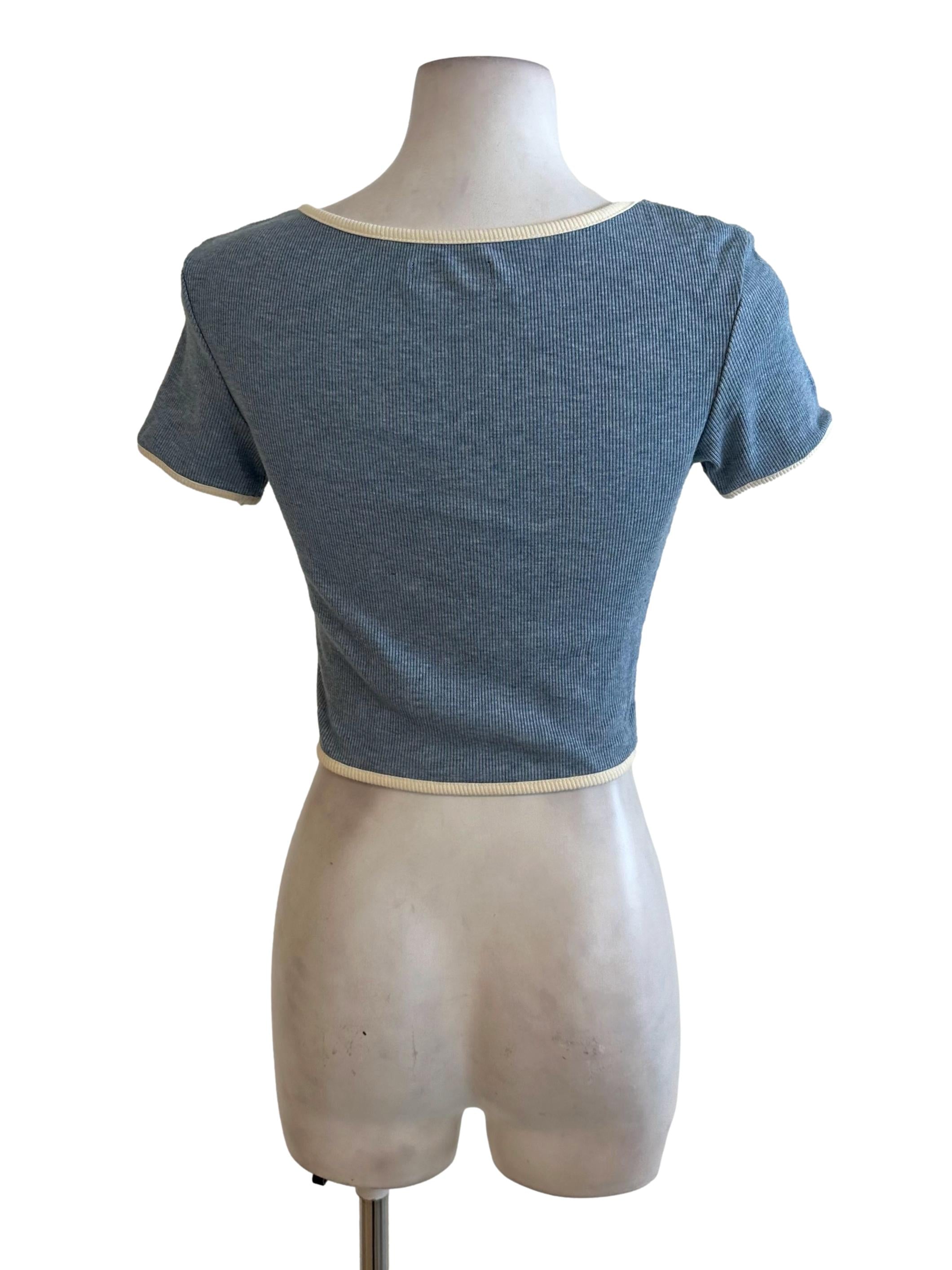 Dusty Blue Knit Short Sleeve Top