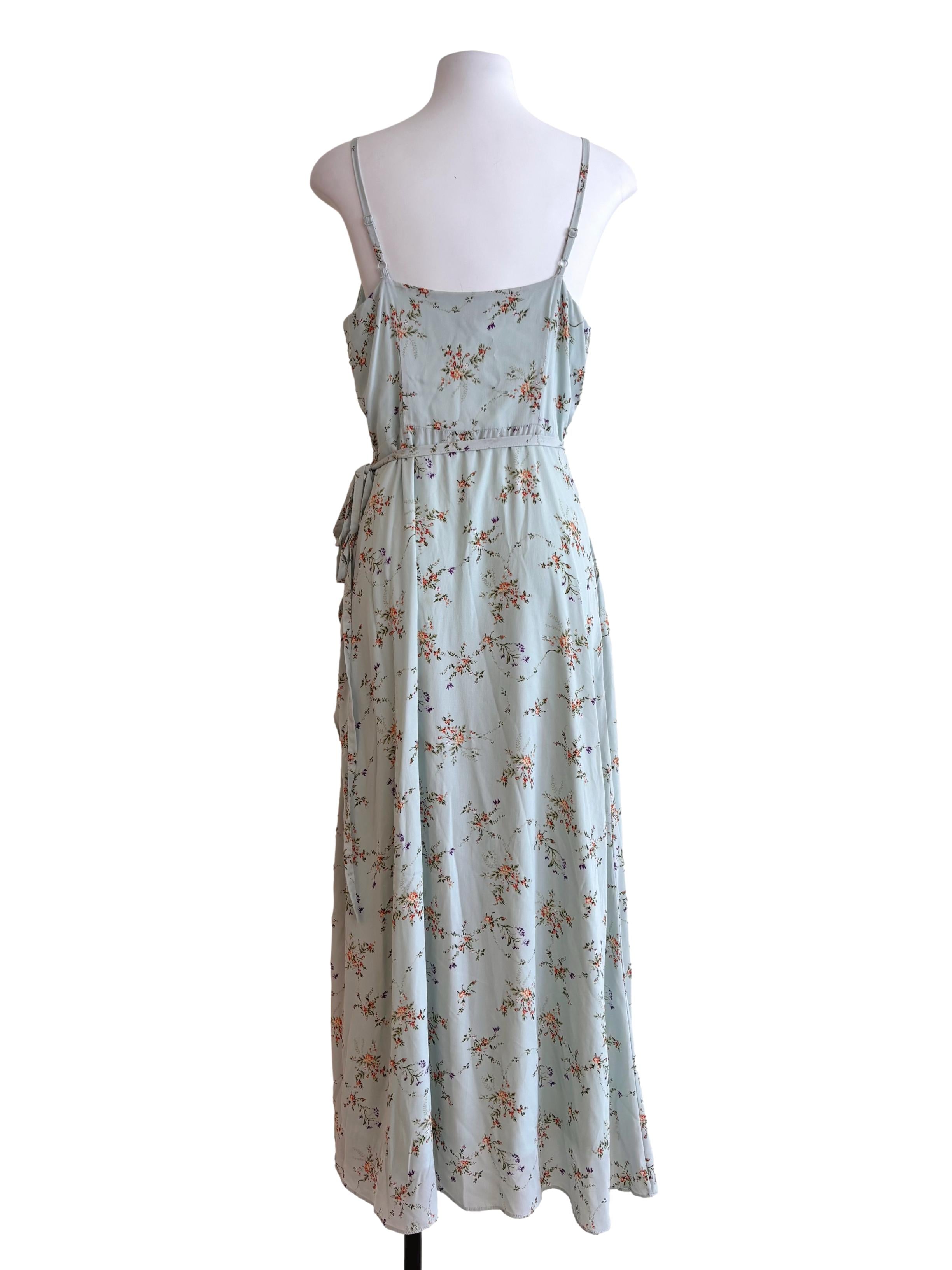 Baby Blue Floral Ruffle Wrap Dress