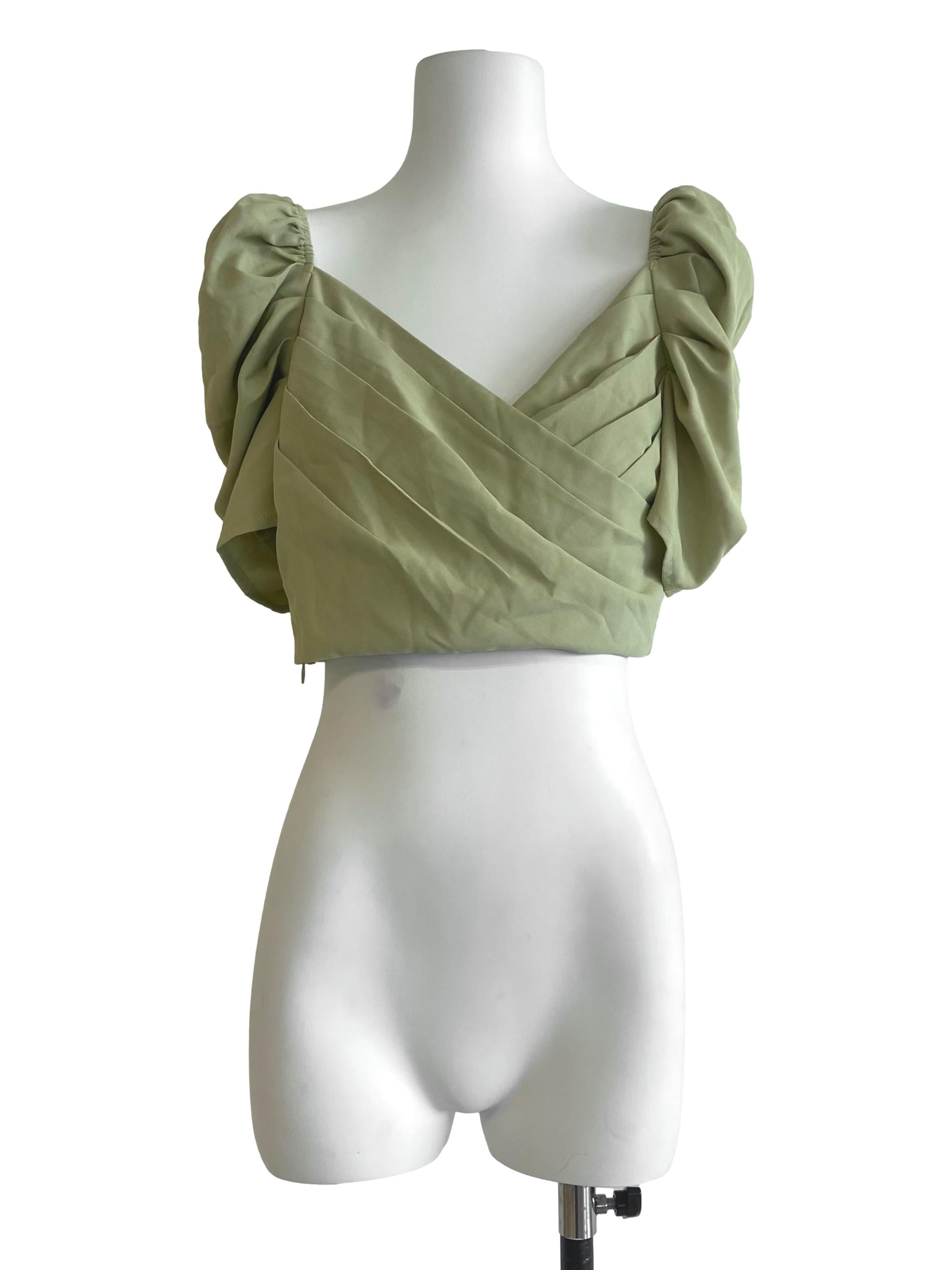 Olive Green Twill Square Neck Crop Top