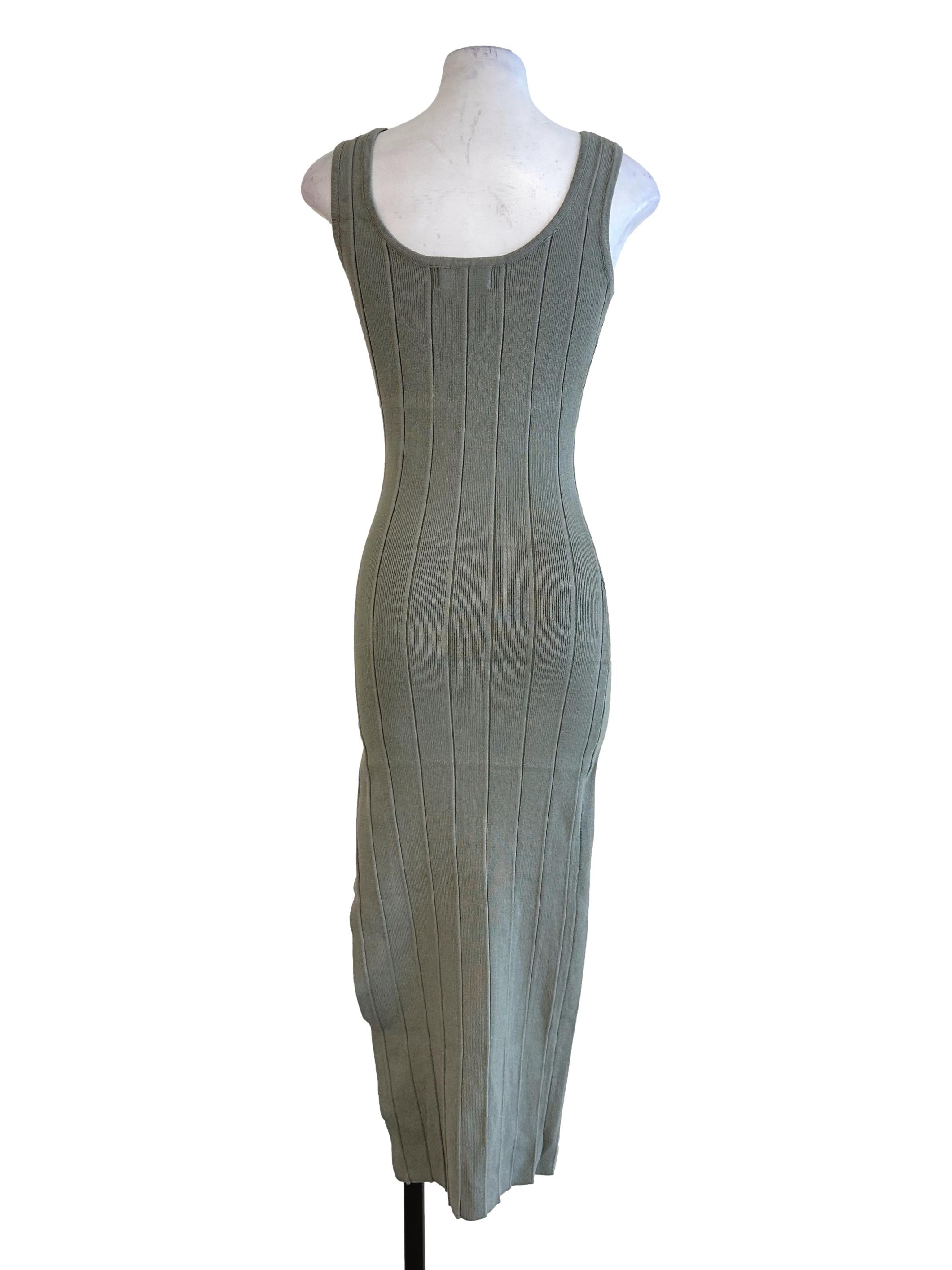 Crocodile Green Textured Sleeveless Slit Dress
