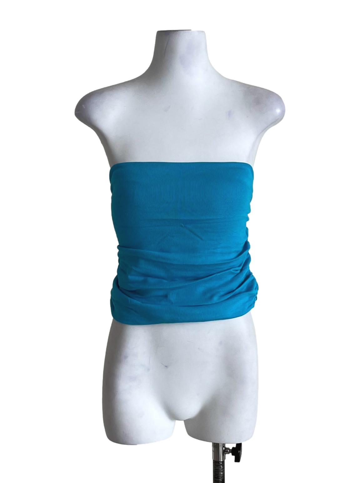 Blue Chelle Ruched Tube Padded Top