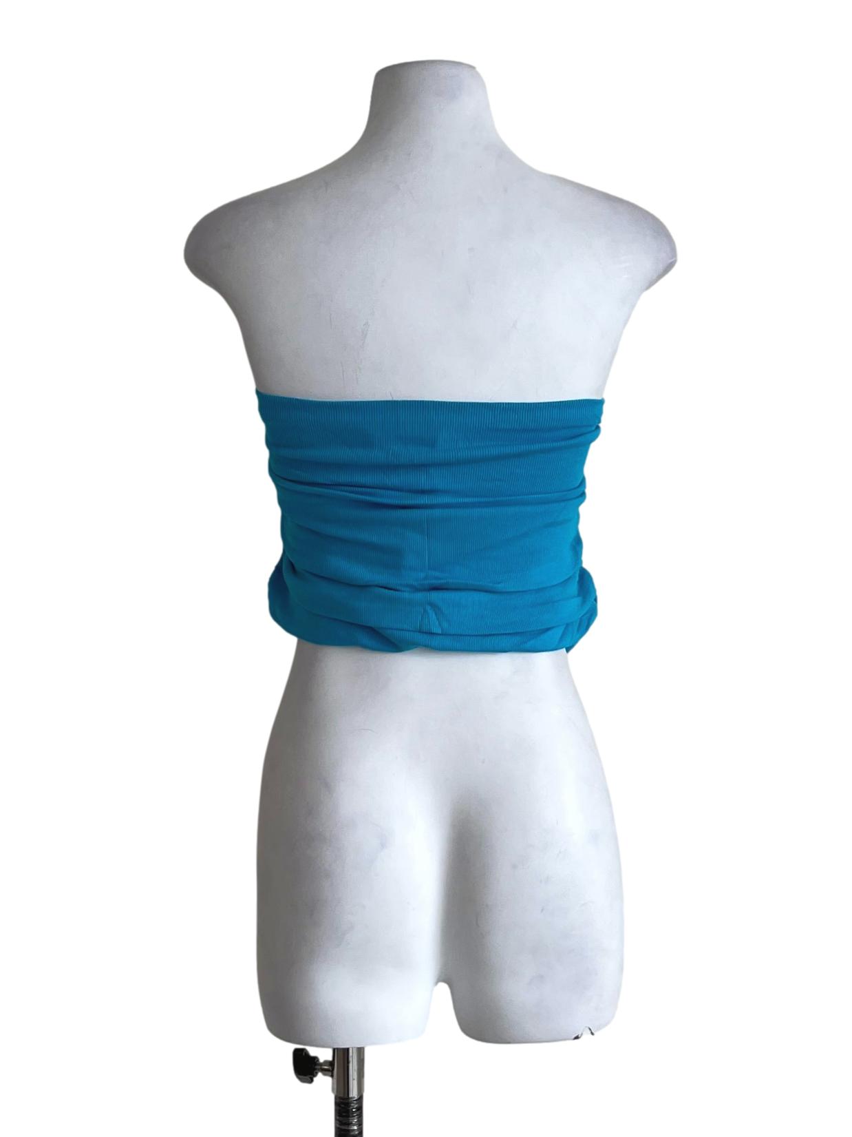 Blue Chelle Ruched Tube Padded Top