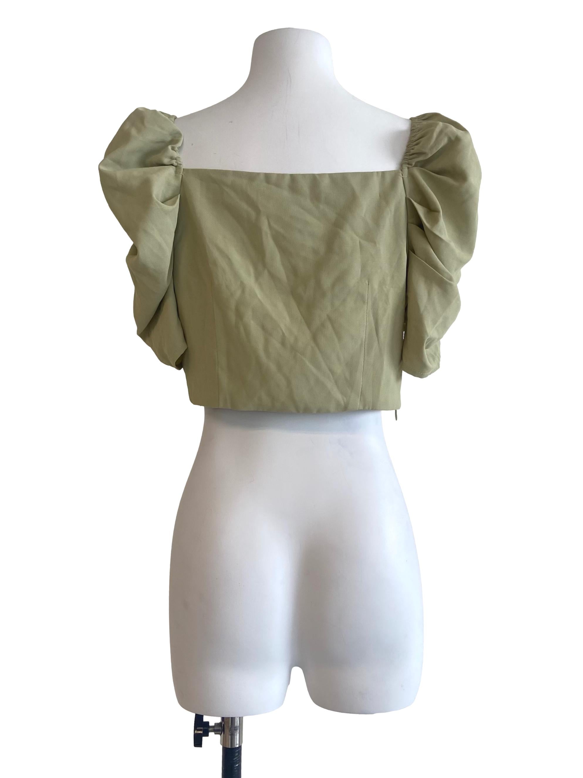Olive Green Twill Square Neck Crop Top