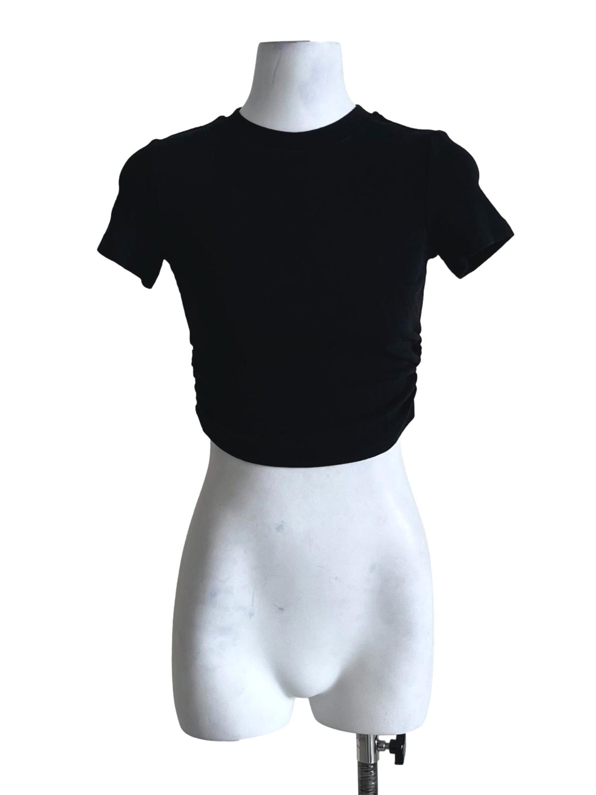 Black Marcelo Side Ruched Basic Tee