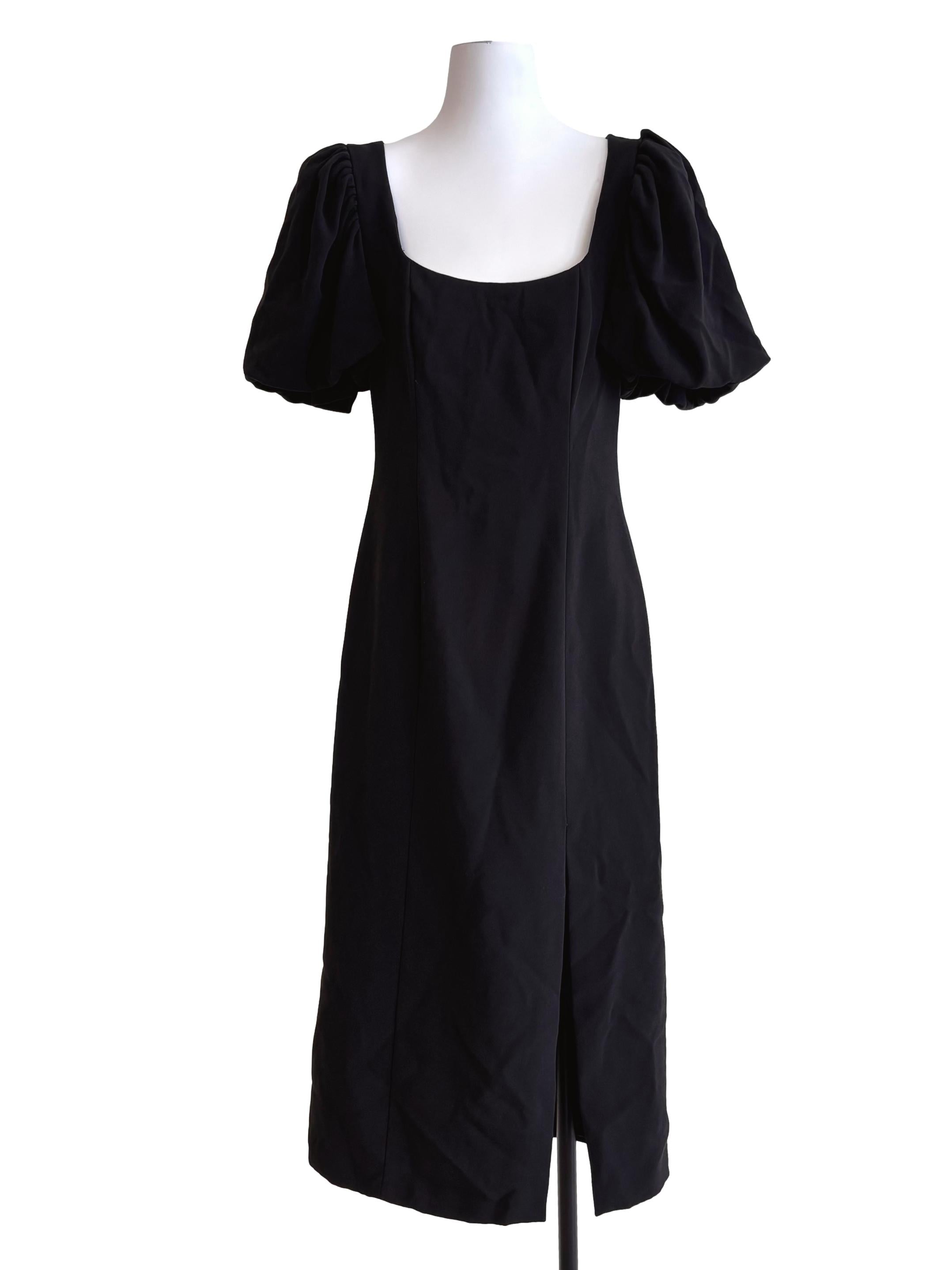 Black Square Neck Slit Dress