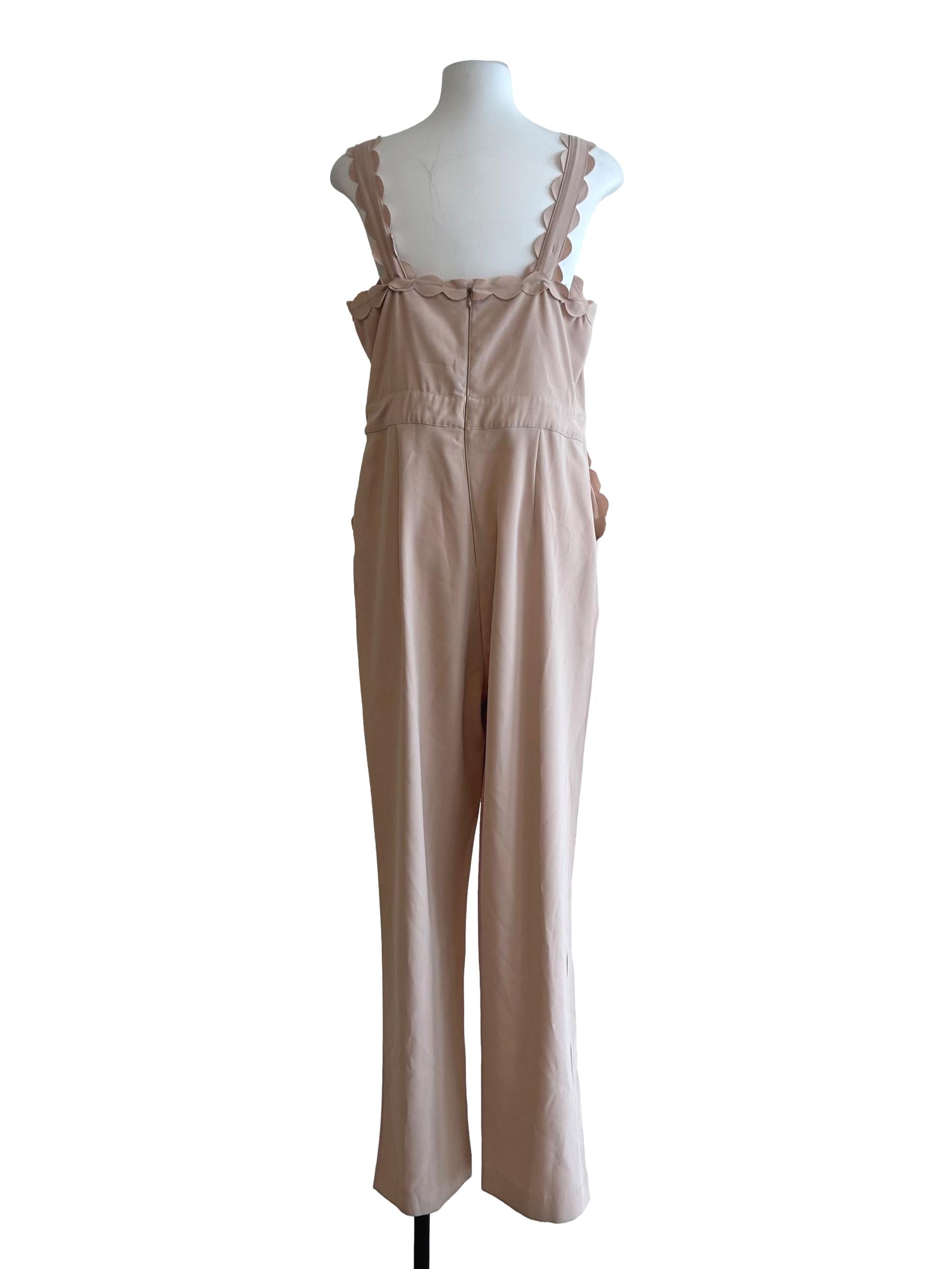 Beige Anthropologie Idris Scalloped Trim Jumpsuit