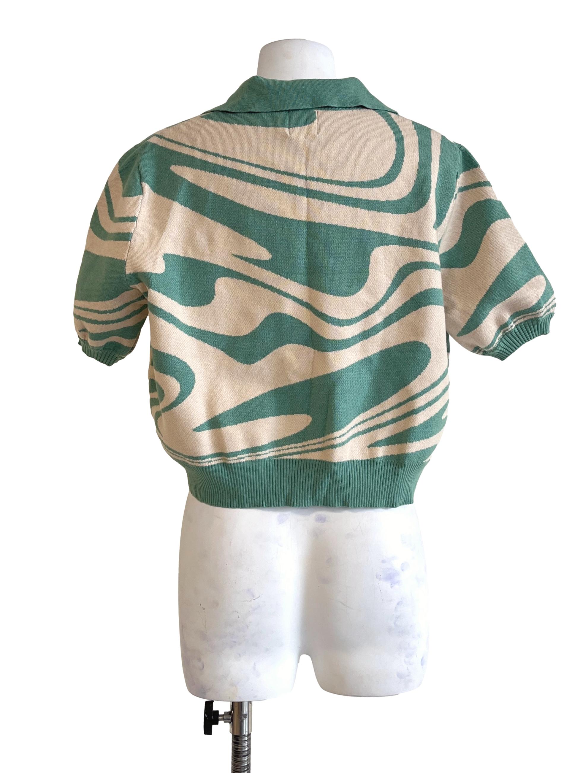 Pistachio Green Collar Neck Short Sleeve Top