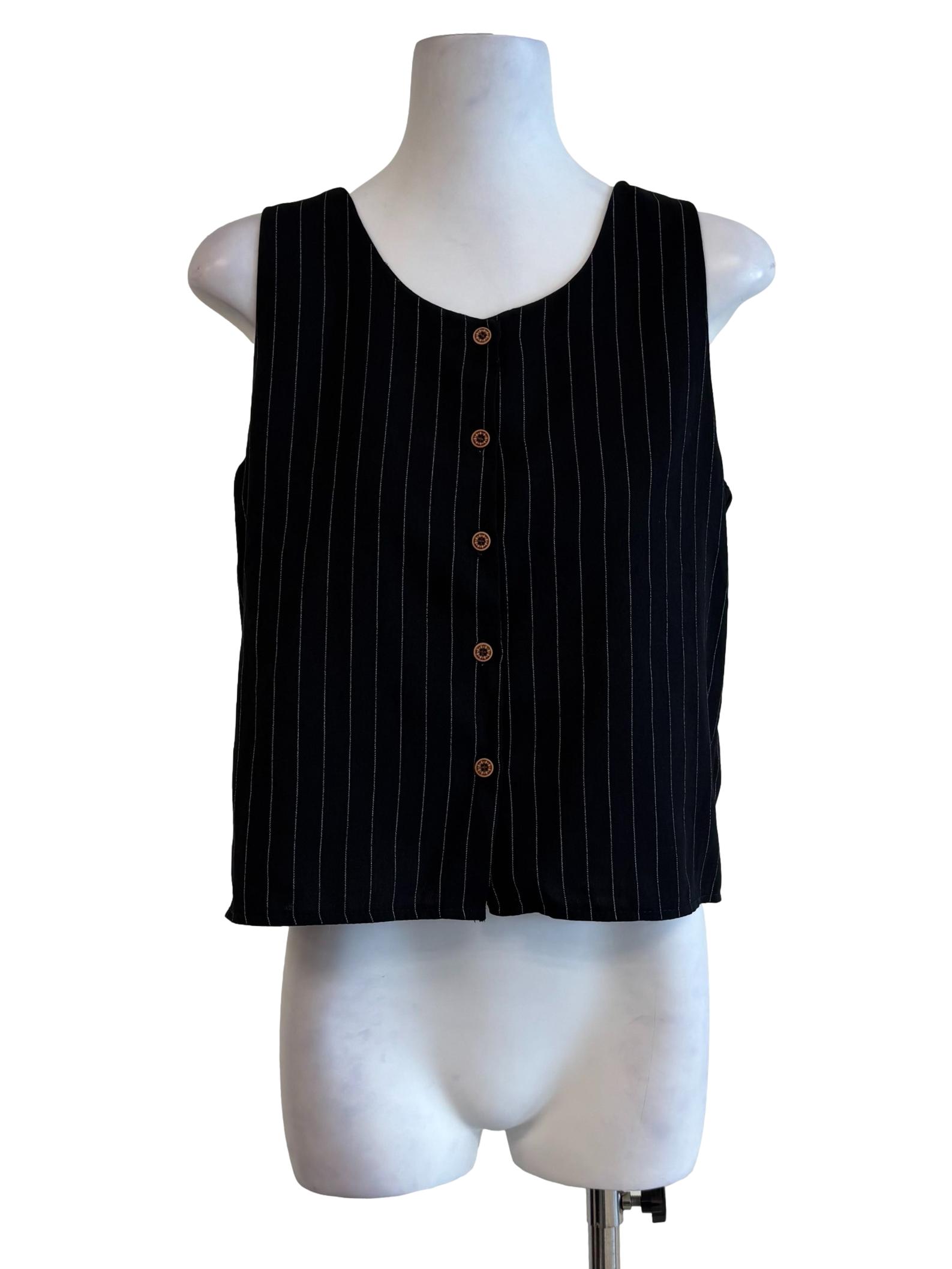 Soft Black Striped Round Neck Top