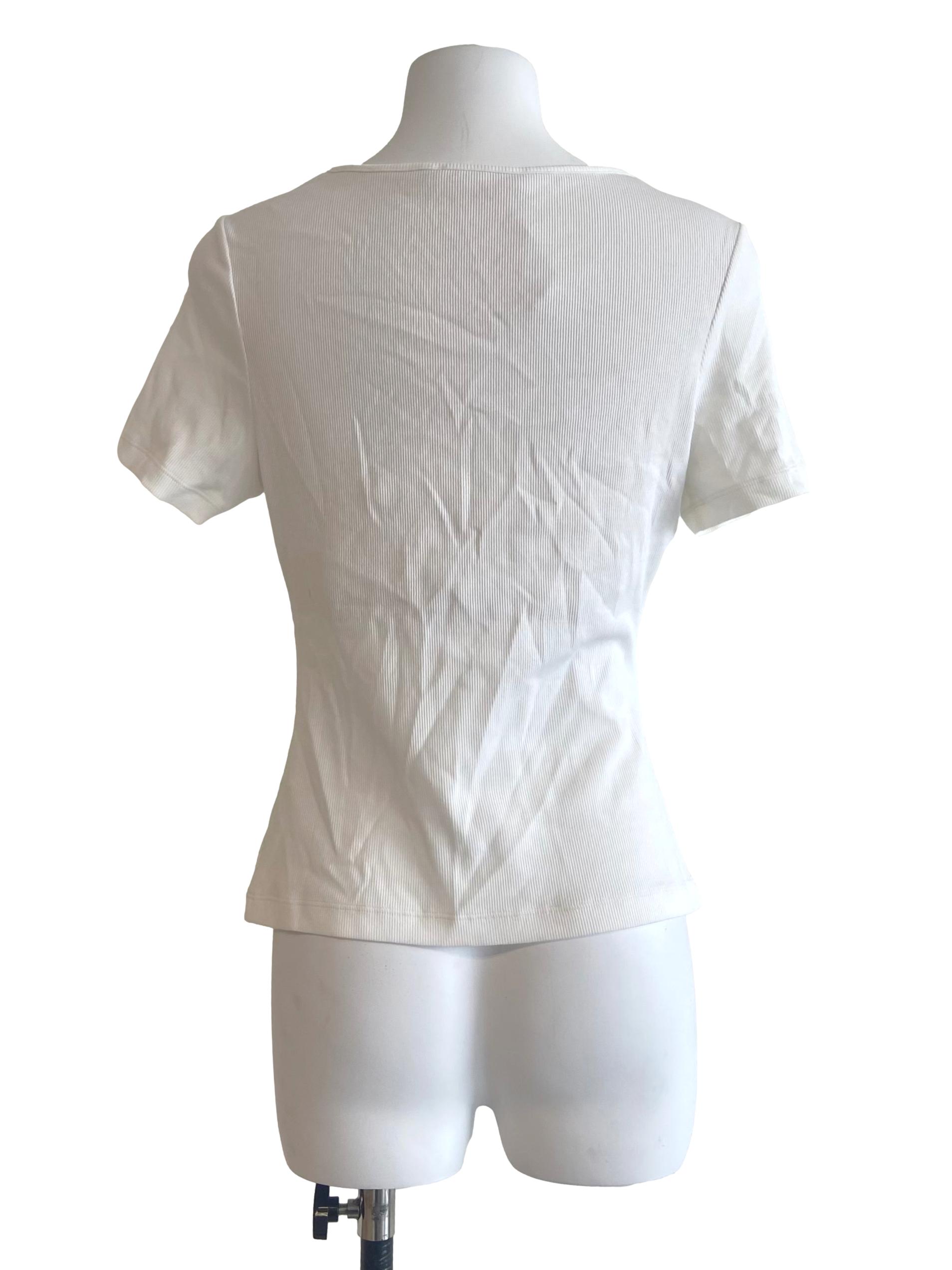 White Queen Anne Neck Ribbed Top
