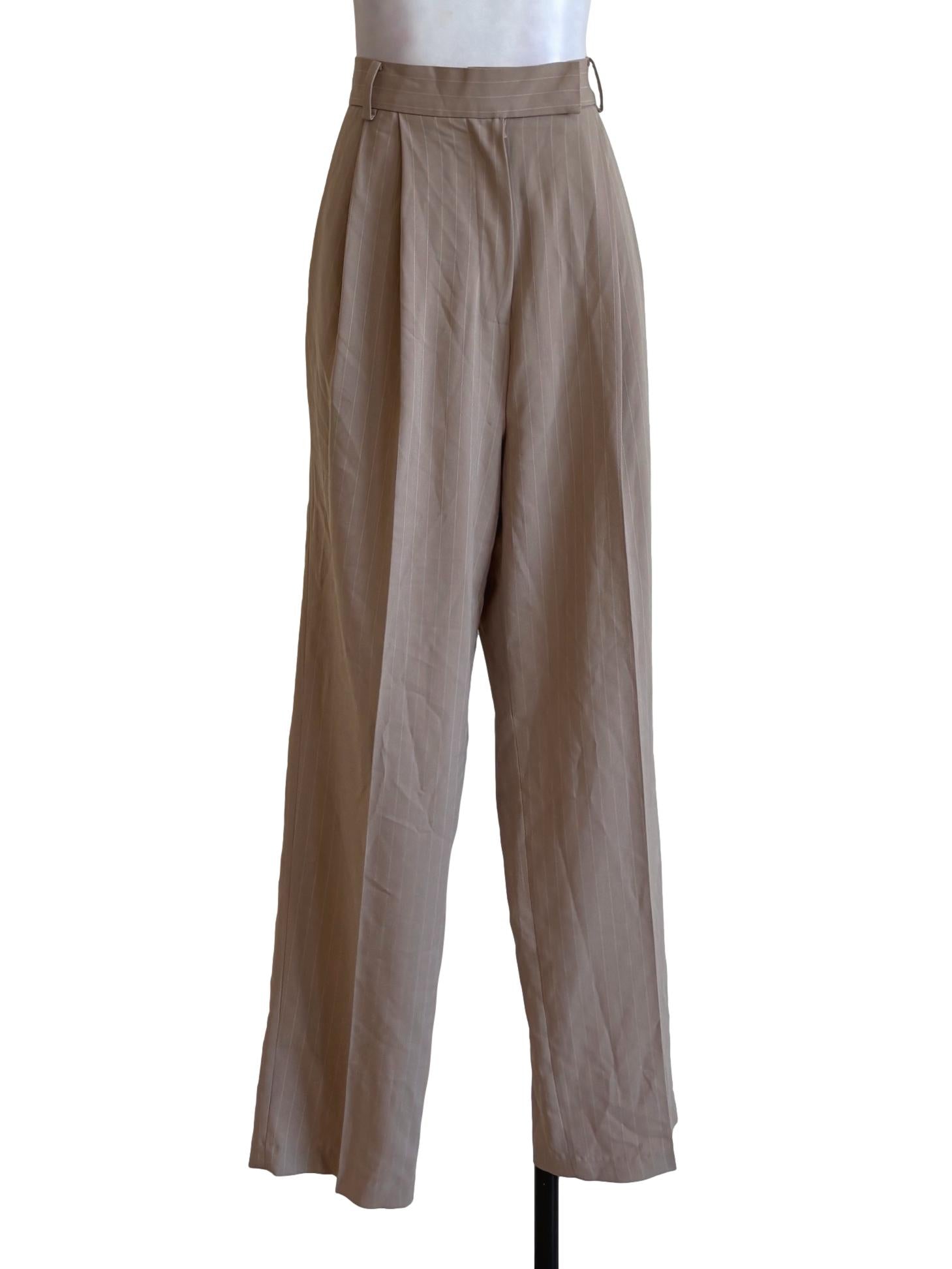 Beige Stripes Dress Pants