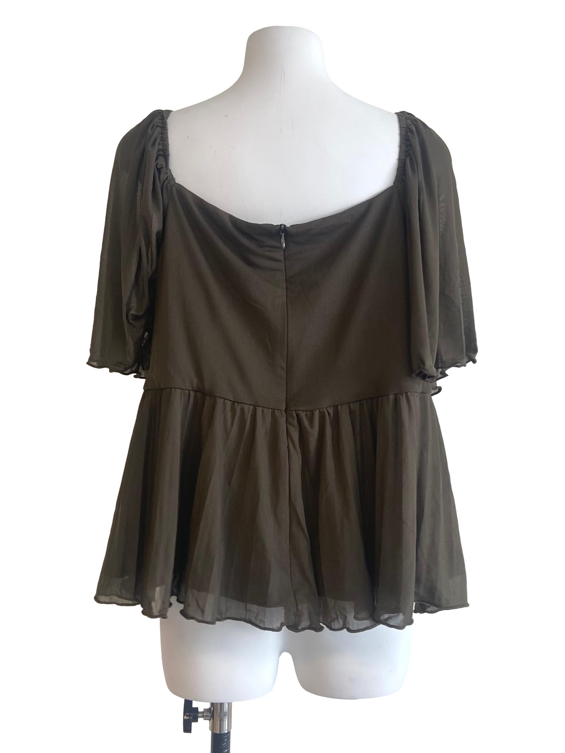 Crocodile Green Square Neck Net Blouse