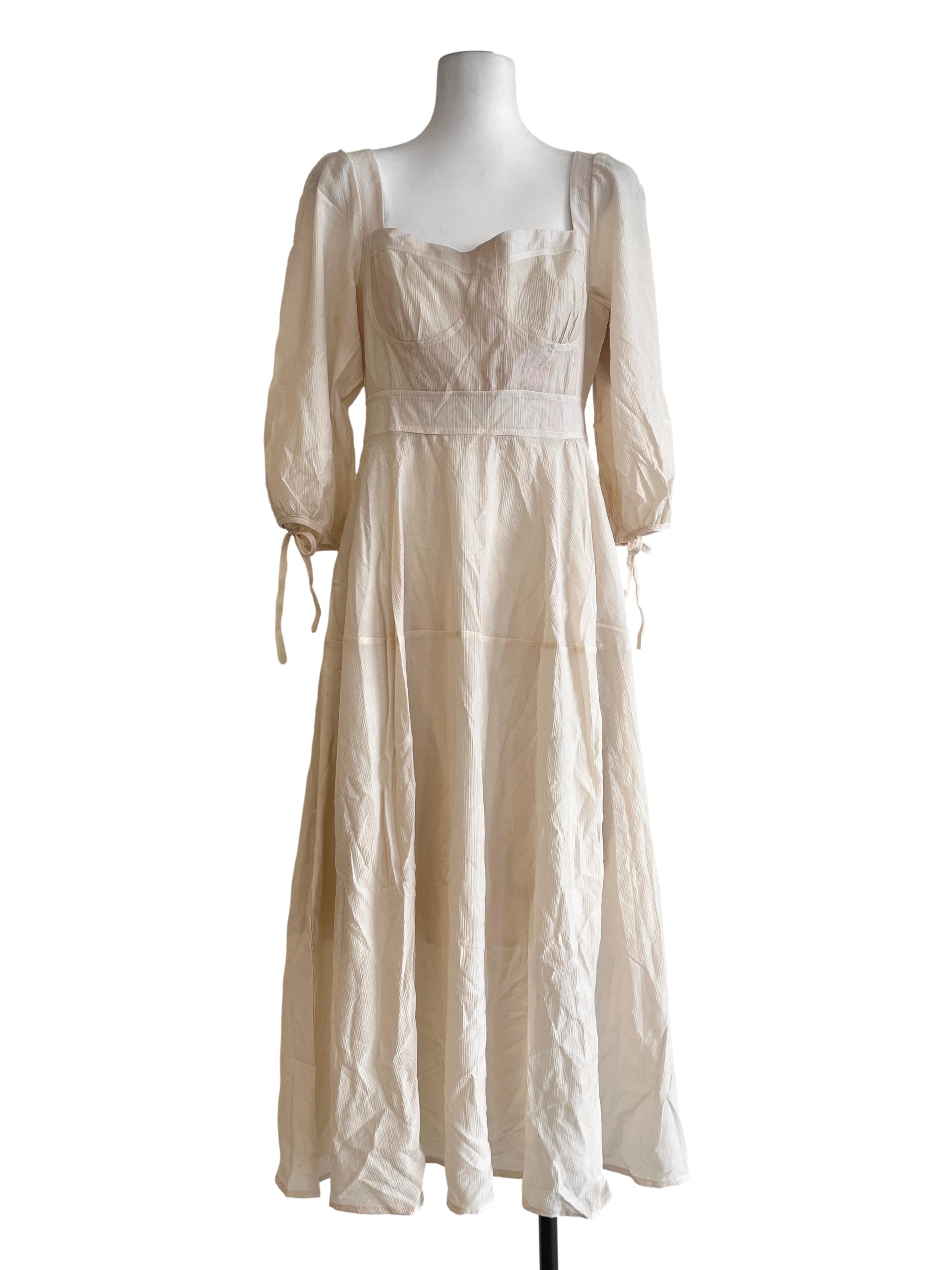 Ivory White Square Puff Sleeve A-Line Dress
