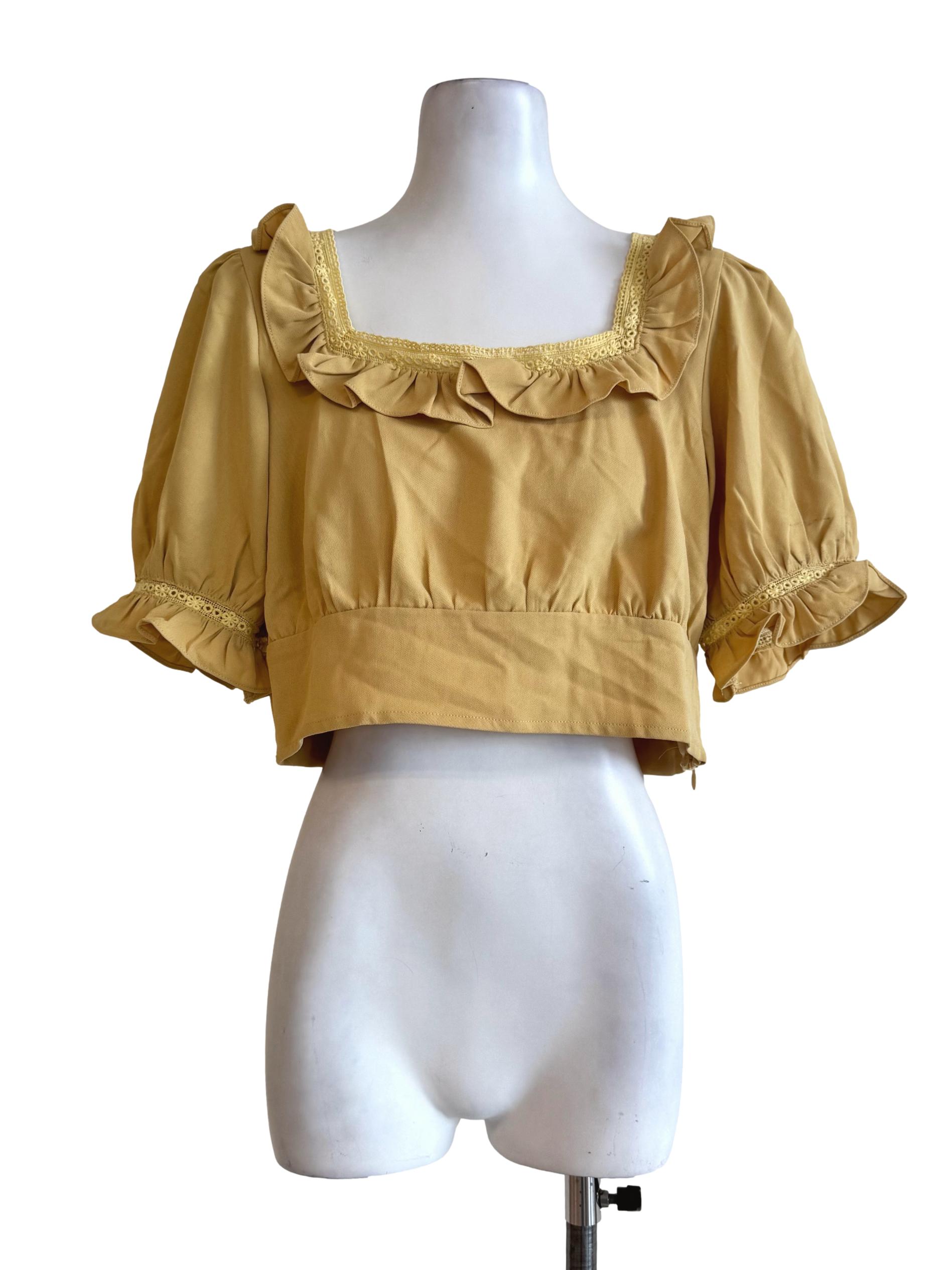 Pale Mustard Square Neck Crop Top