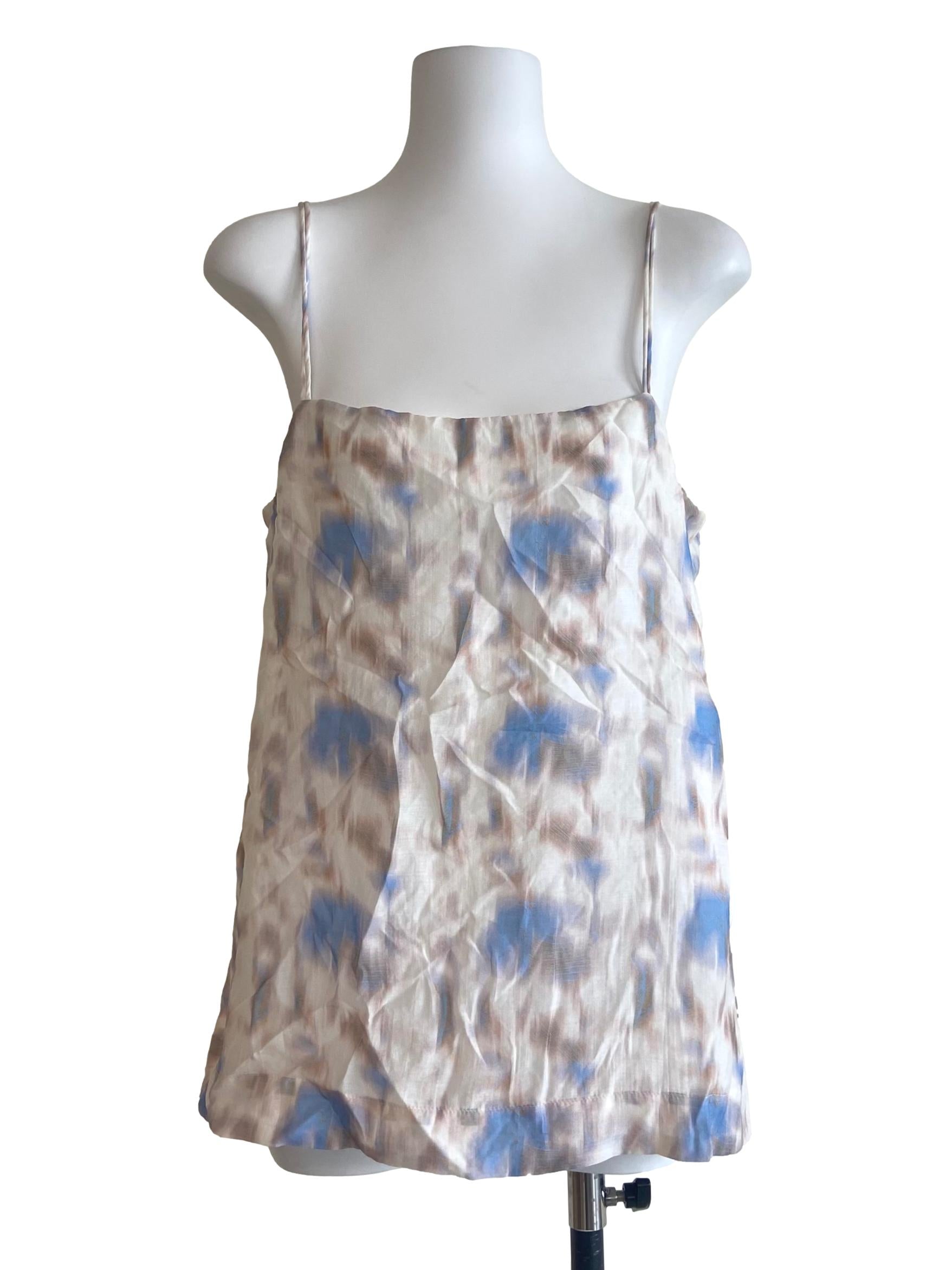 White & Blue Spaghetti Straps Slit  Blouse