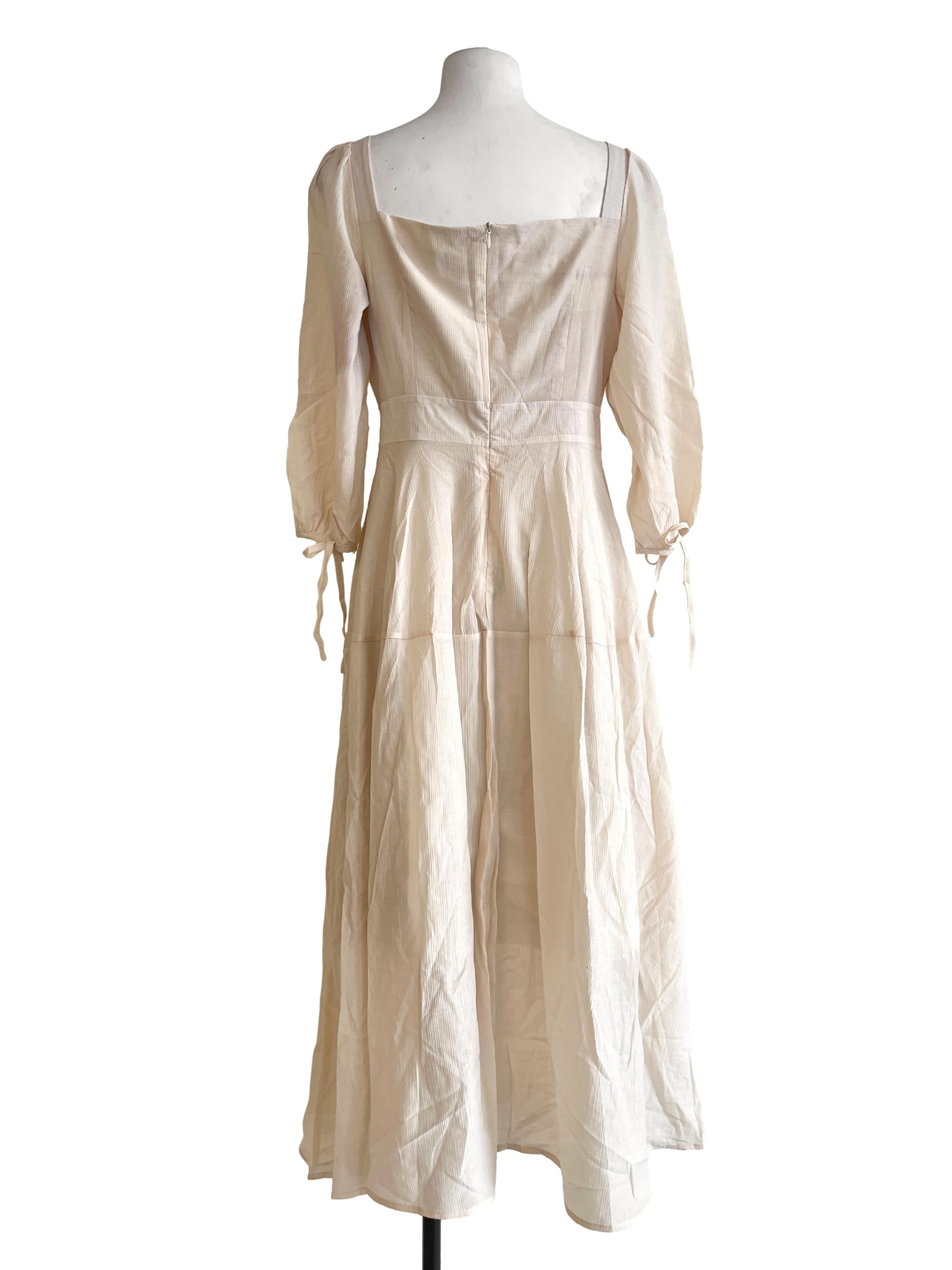 Ivory White Square Puff Sleeve A-Line Dress