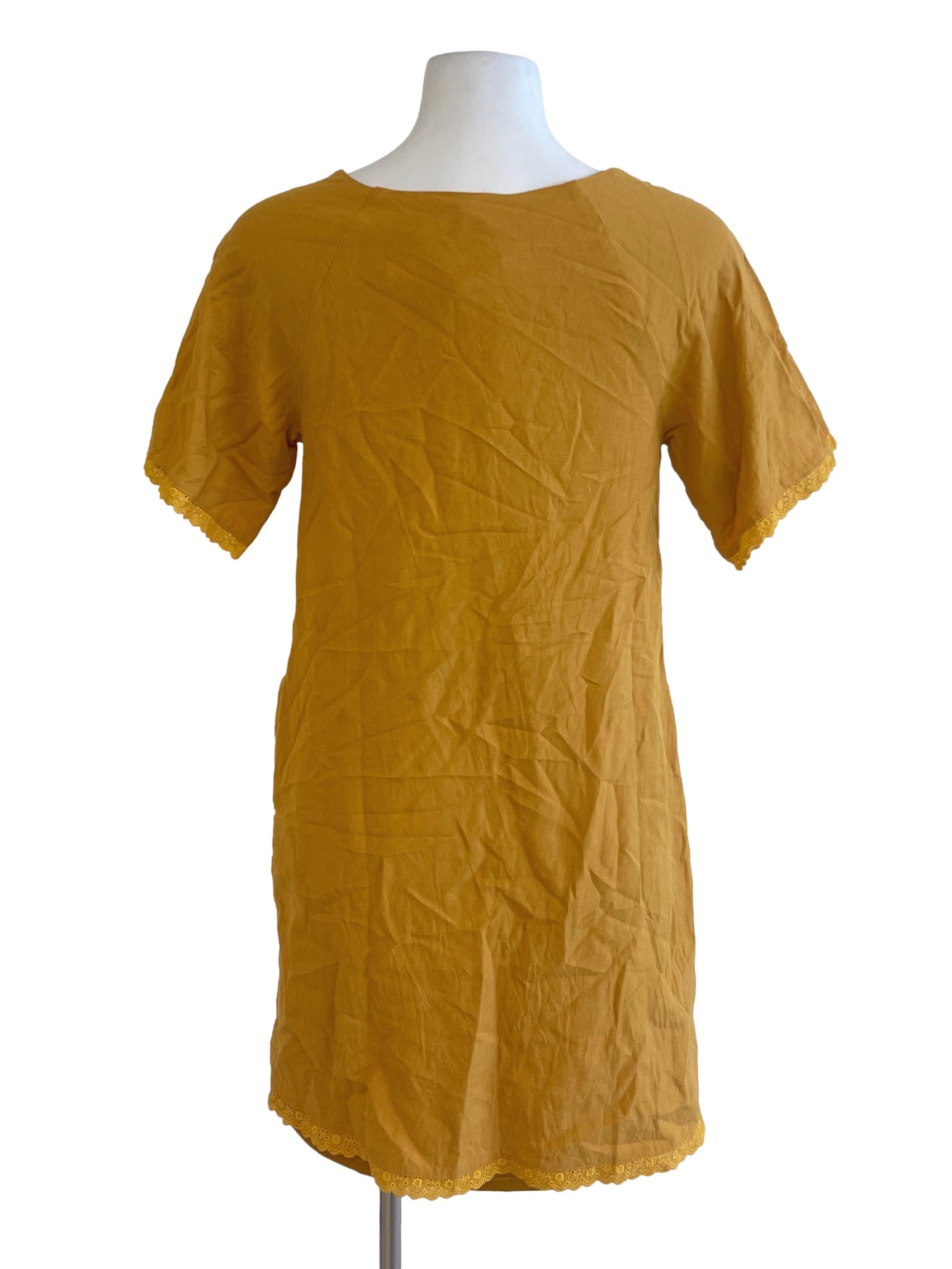 Yellow Mustard Lace Sleeve Mini Dress