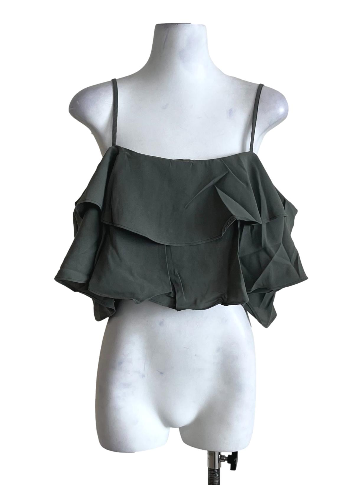 Green Kallie Ruffles Crop Top