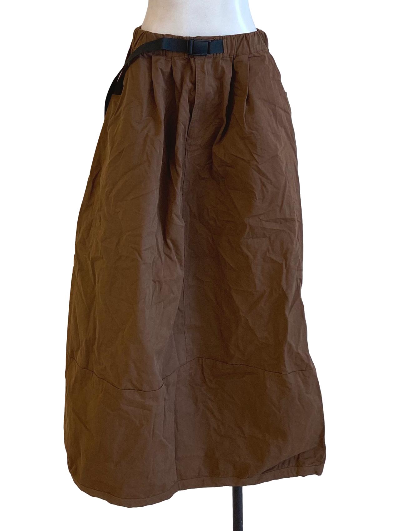 Dark Cedar Brown Buckle Up Long A-Line Skirt