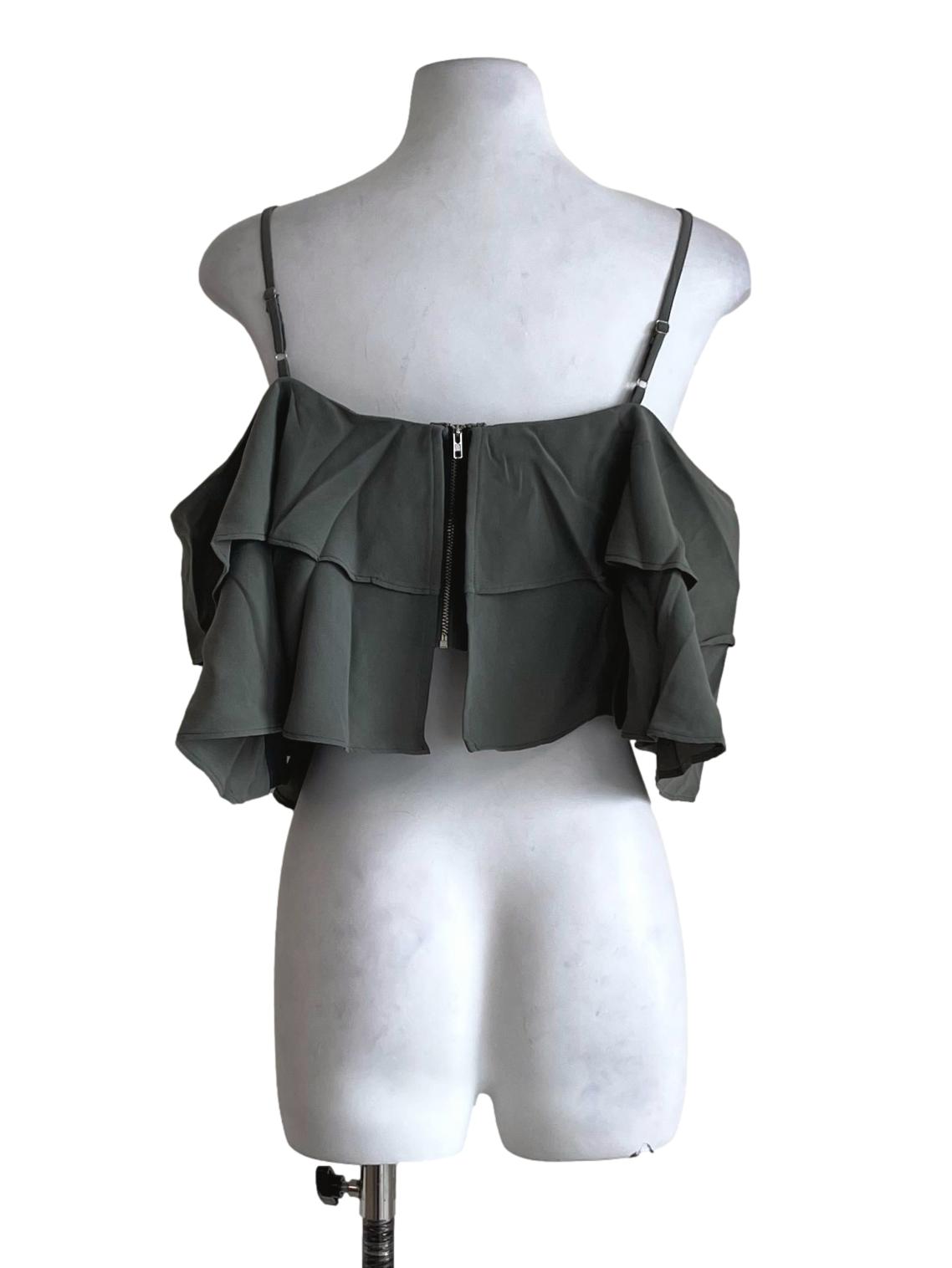 Green Kallie Ruffles Crop Top
