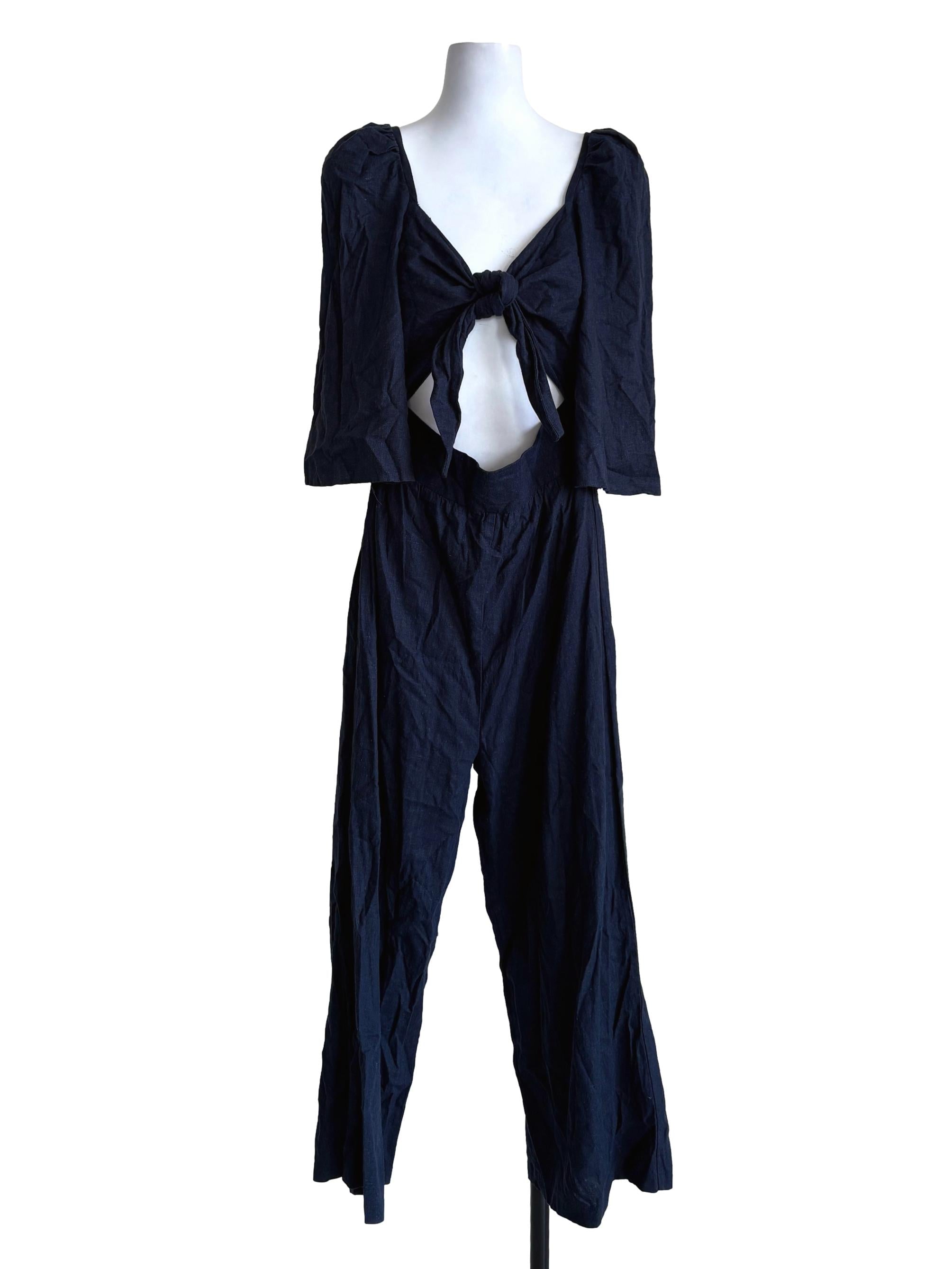Navy Blue Front Tie Jumpsuit
