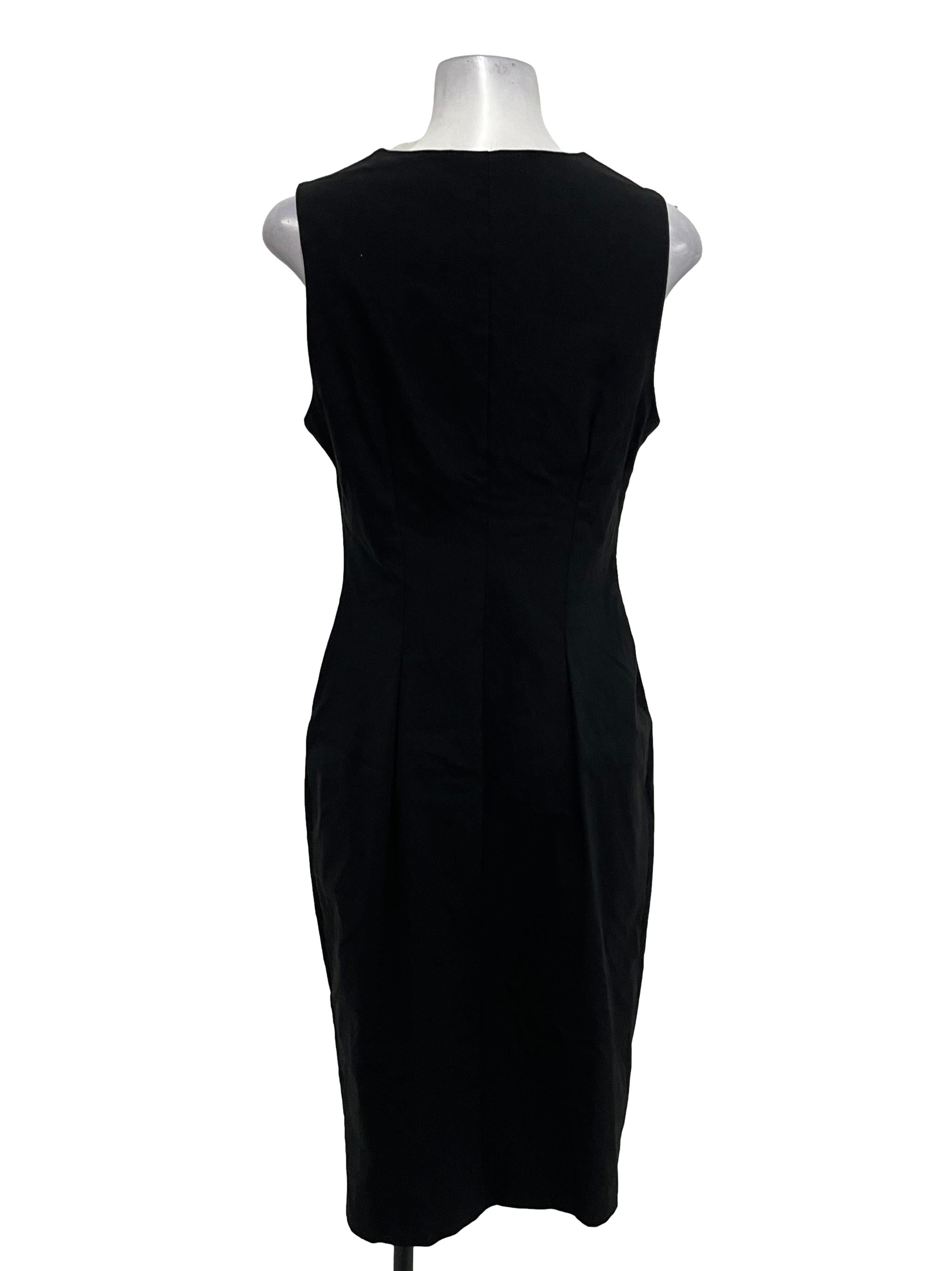 Black V-Neck Zip Front Midi Dress