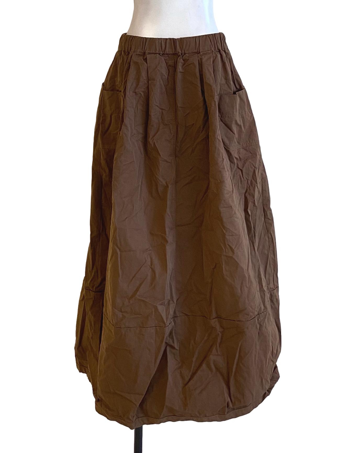 Dark Cedar Brown Buckle Up Long A-Line Skirt