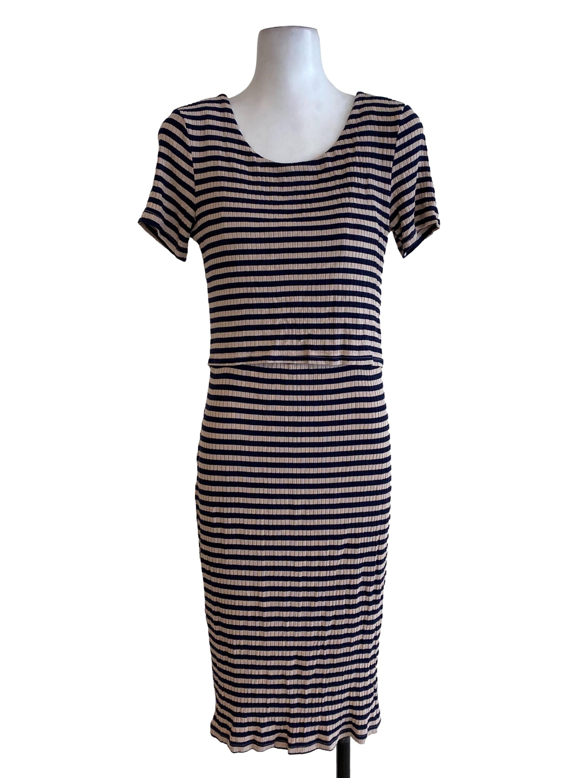 Navy Blue Brown Striped Dress