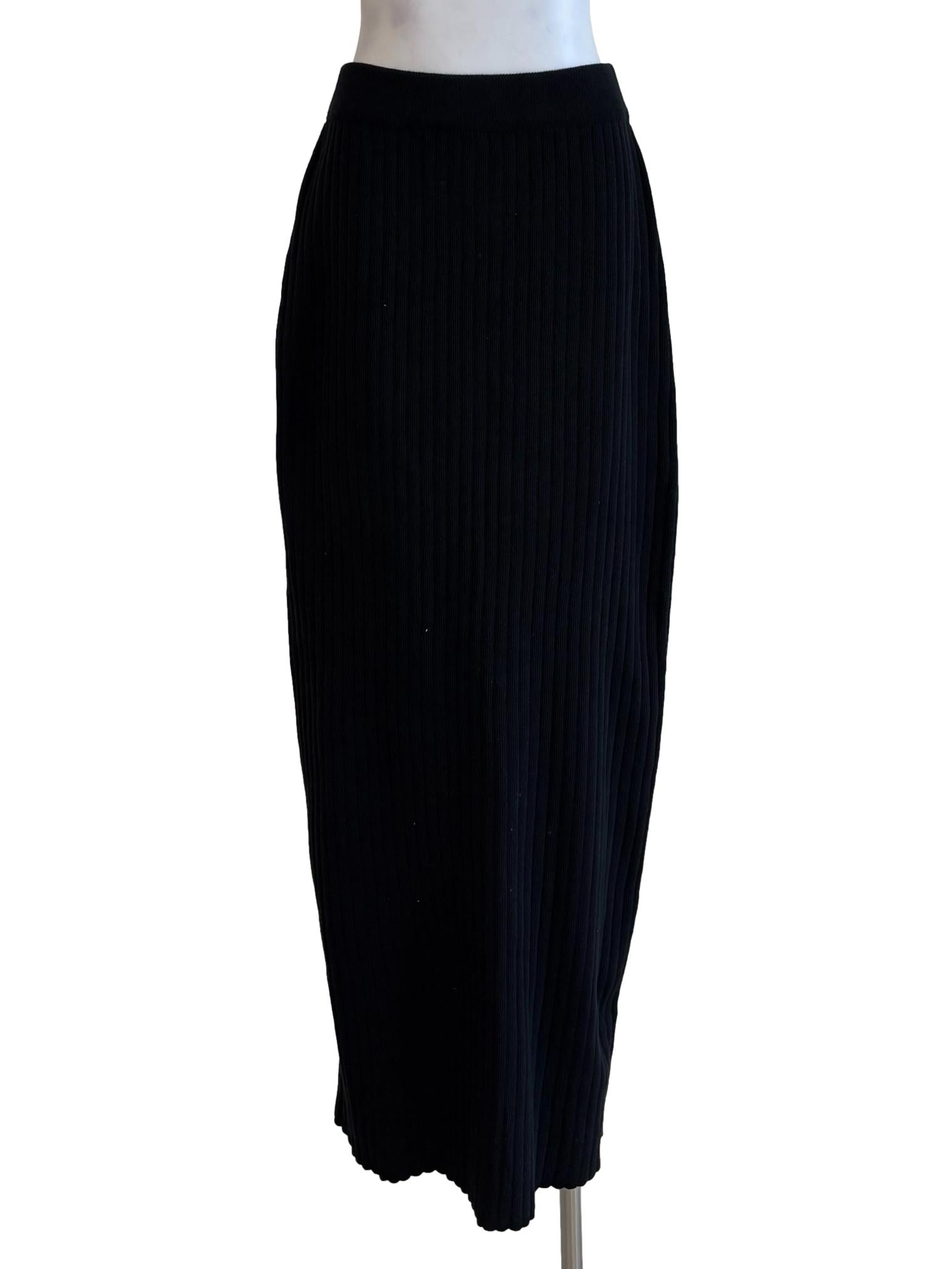 Soft Black Ribbed Pencil Skirt