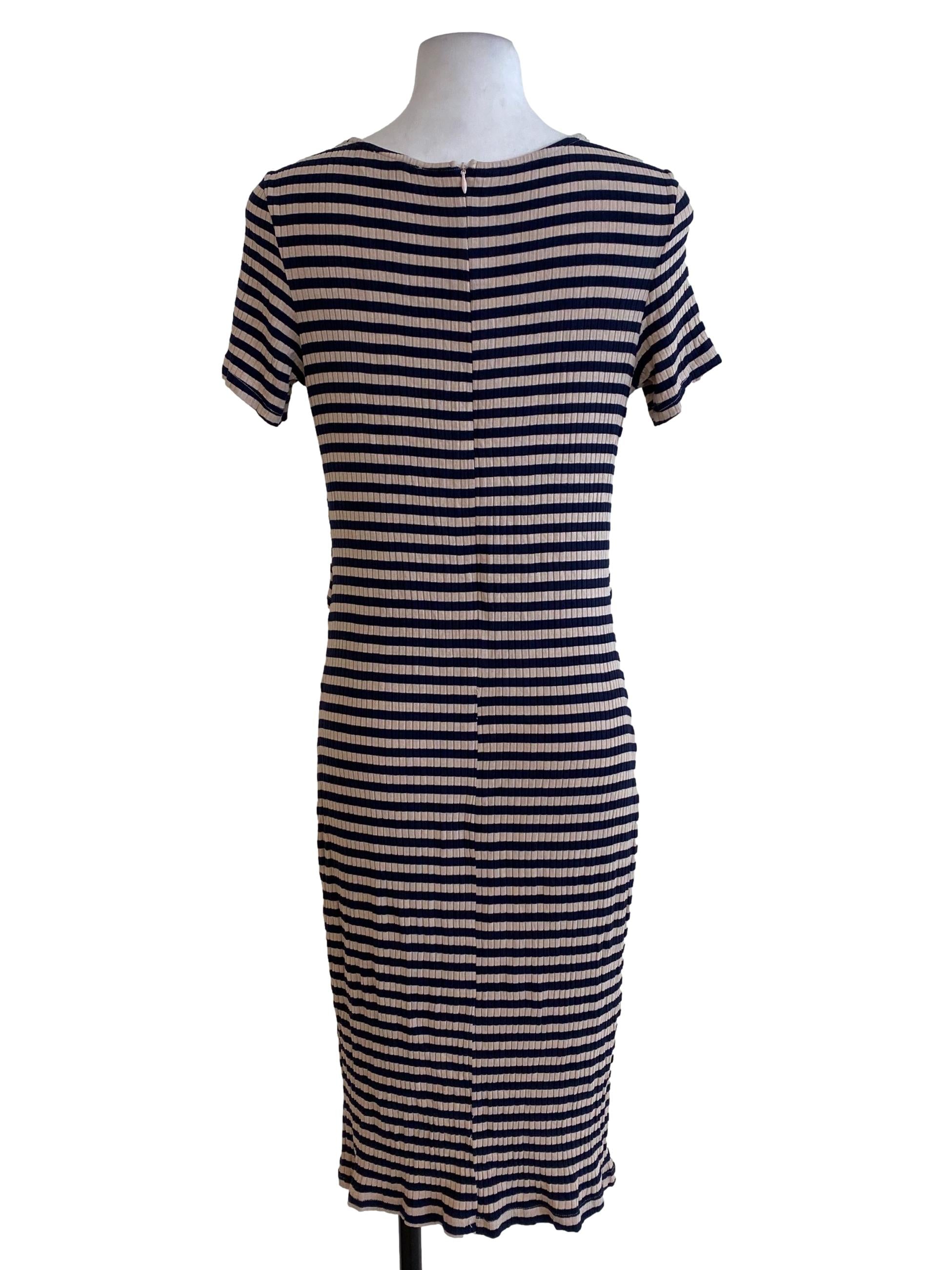 Navy Blue Brown Striped Dress