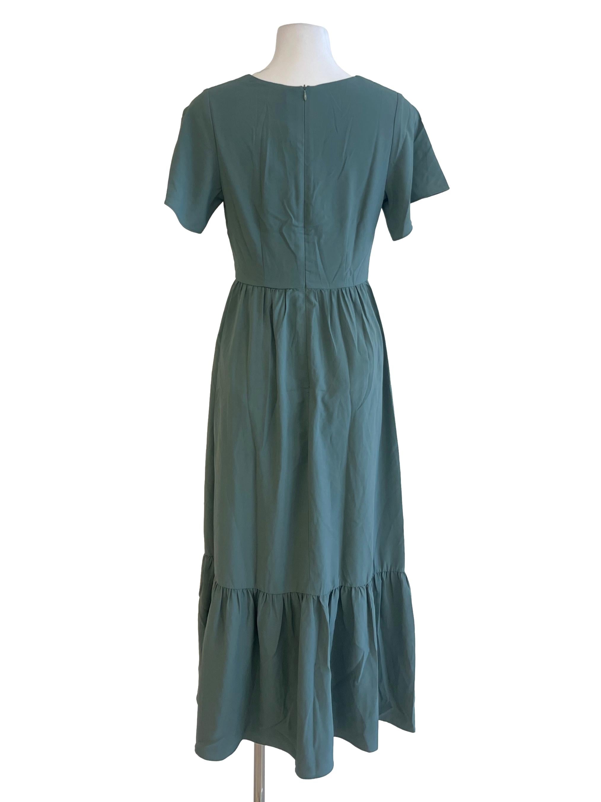 Dark Sage Green V Neck Gypsy Dress