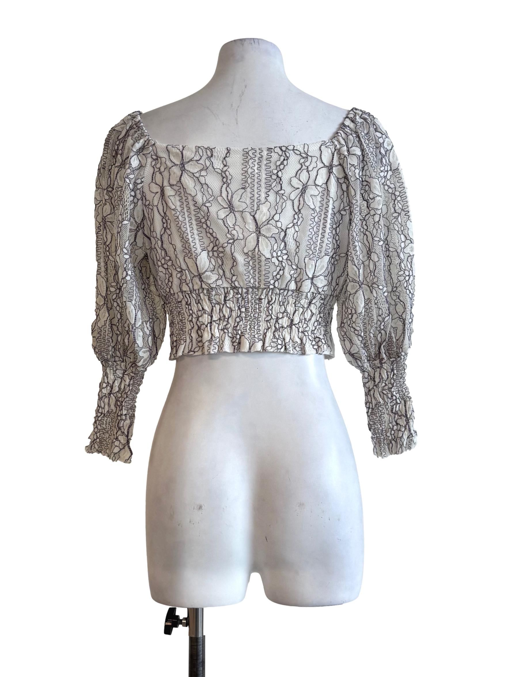 Lace White With Eggplant V Neck Crop Top