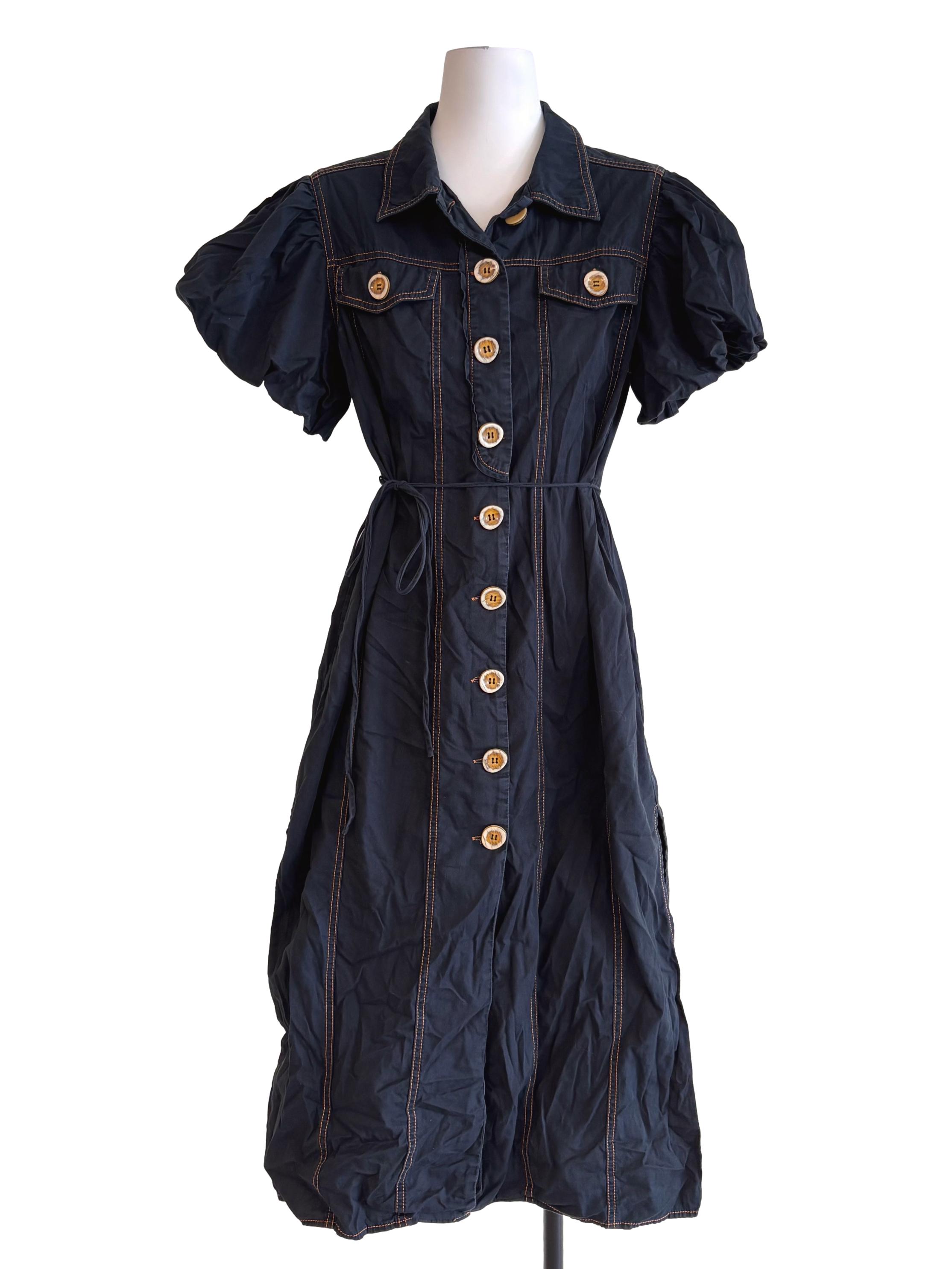 Black Puff Sleeve Shirt Dress