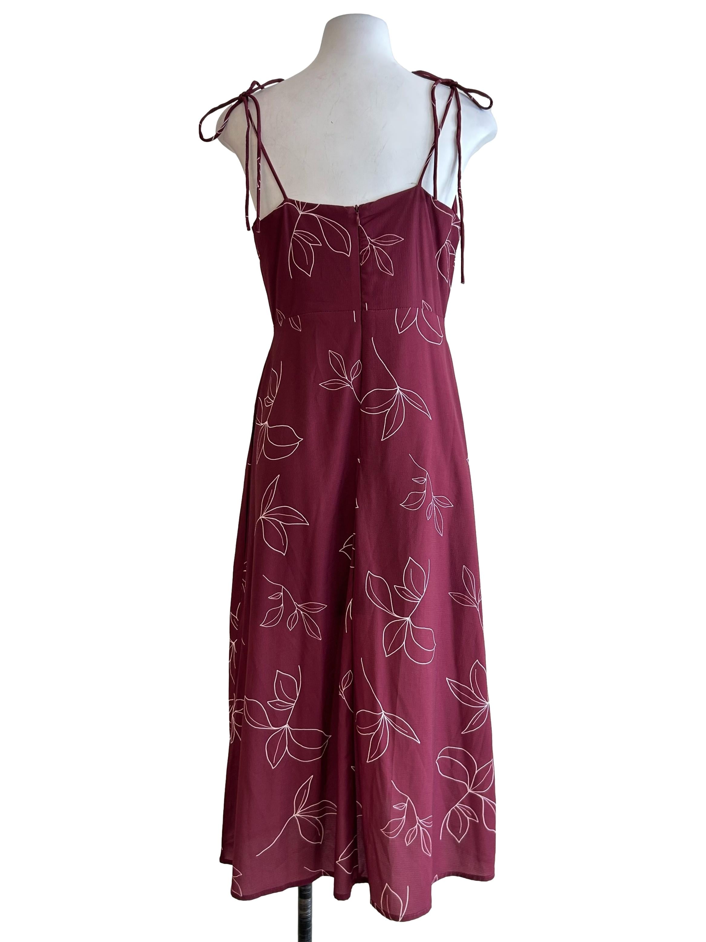 Burgundy Floral Print Button Dress