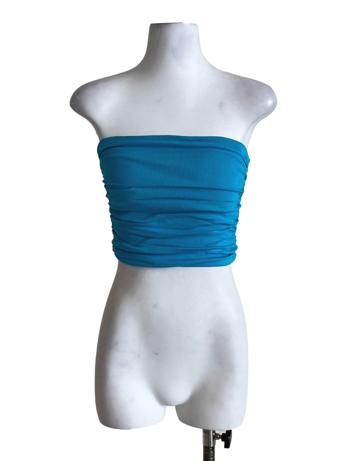 Blue Chelle Ruched Tube Padded Top